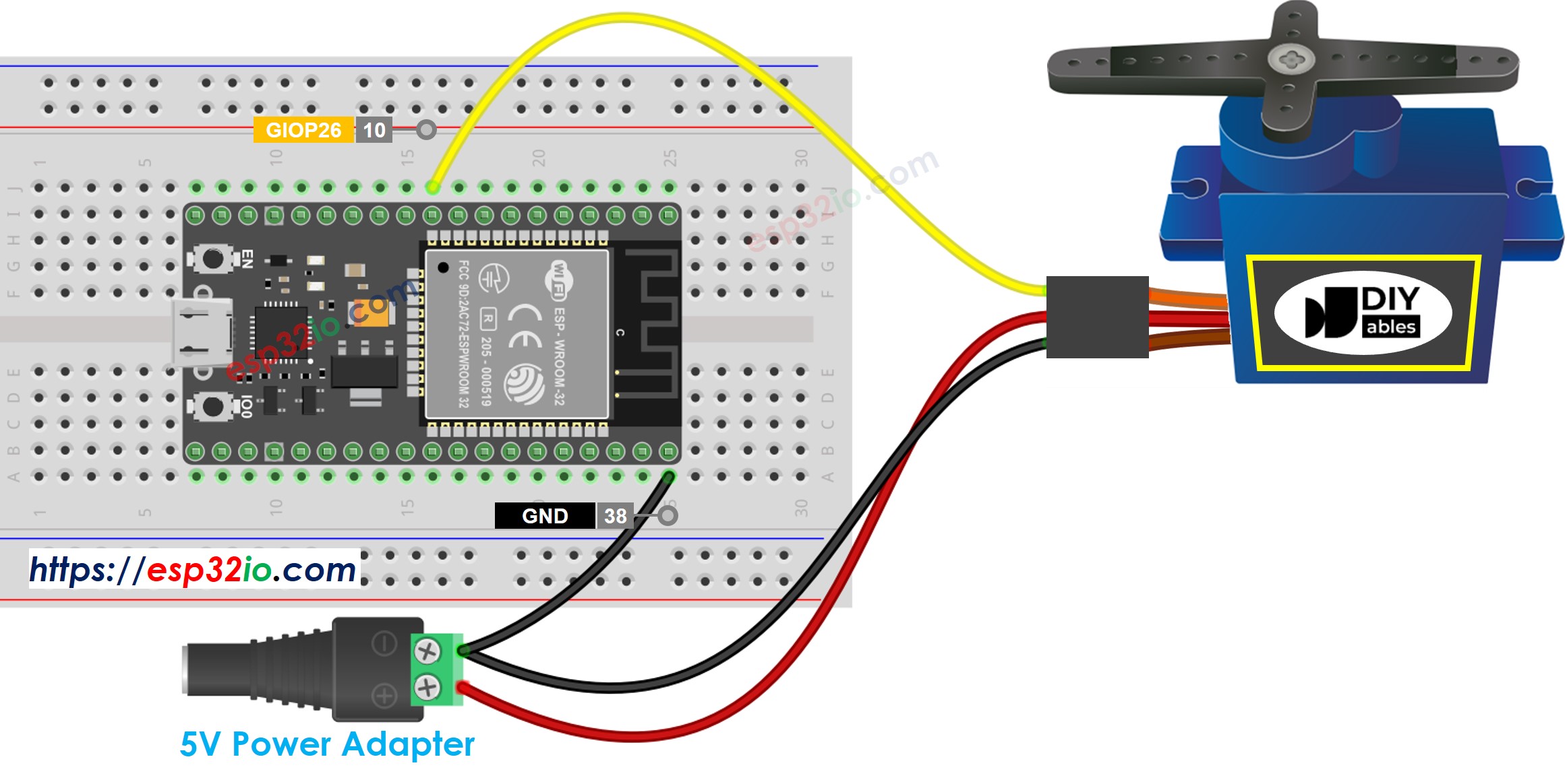 Schaltplan der externen Stromversorgung für den ESP32-Servo-Motor