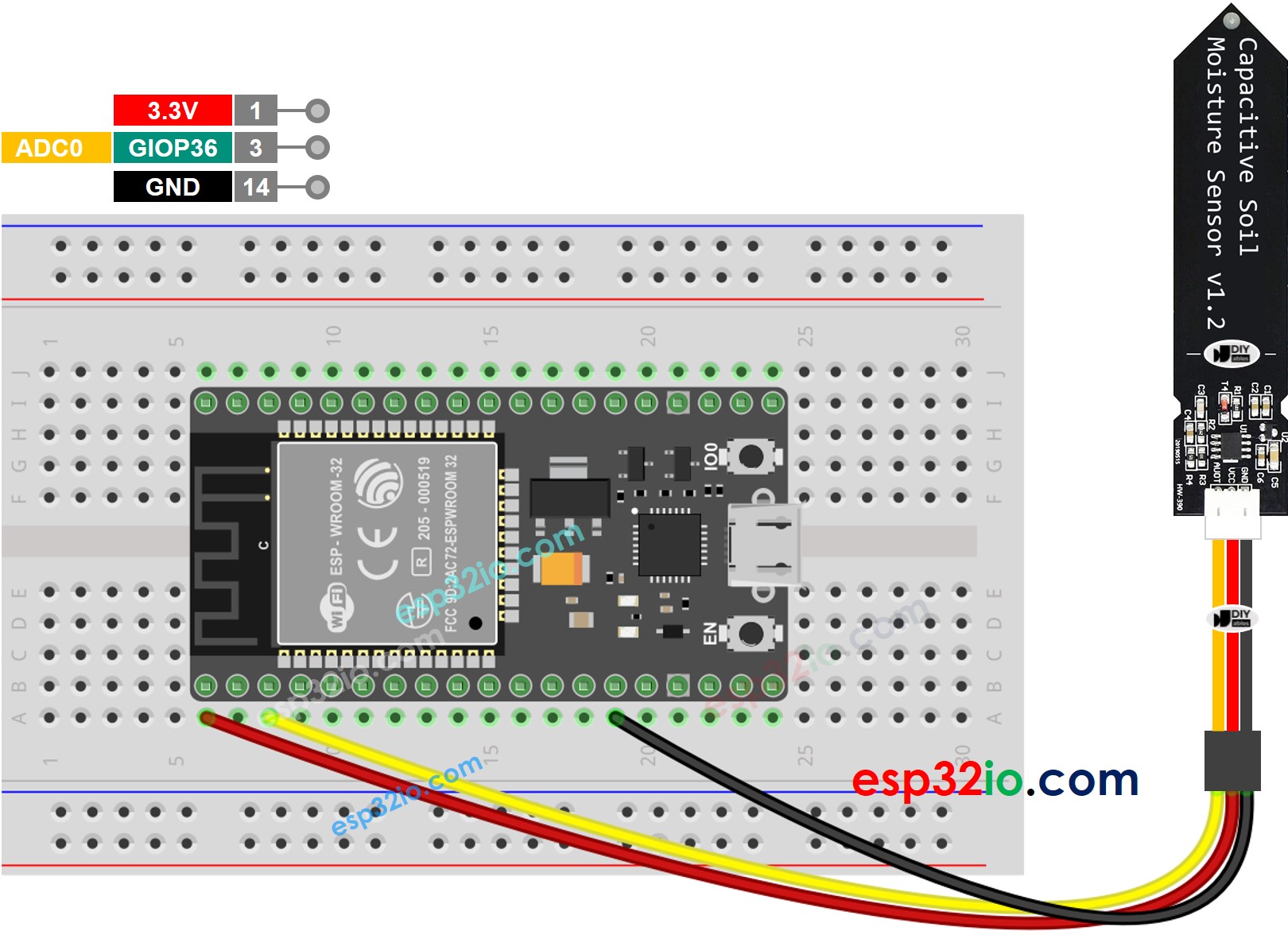 ESP32 Bodenfeuchtigkeitssensor Verdrahtungsdiagramm