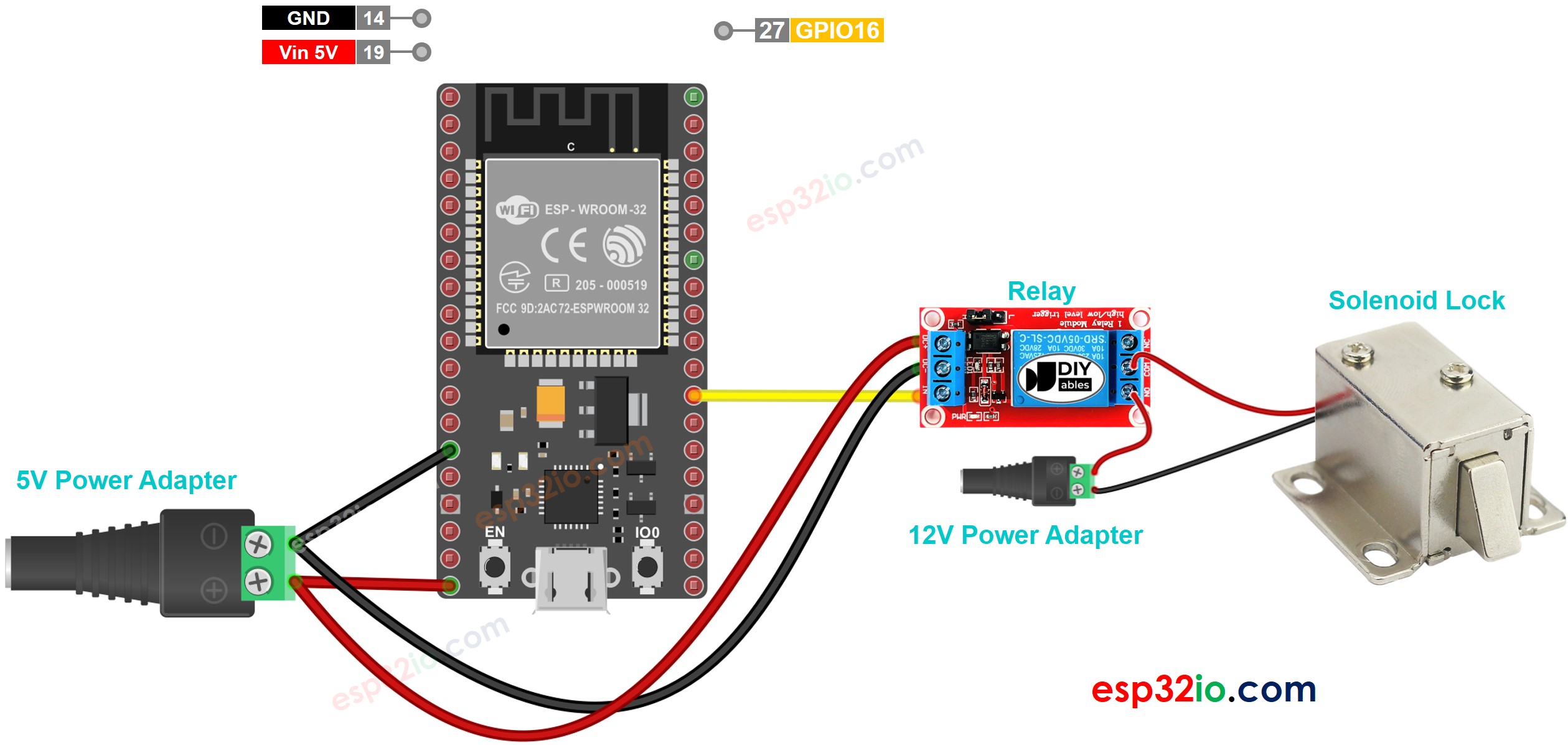ESP32 Solenoidschloss Verdrahtungsdiagramm