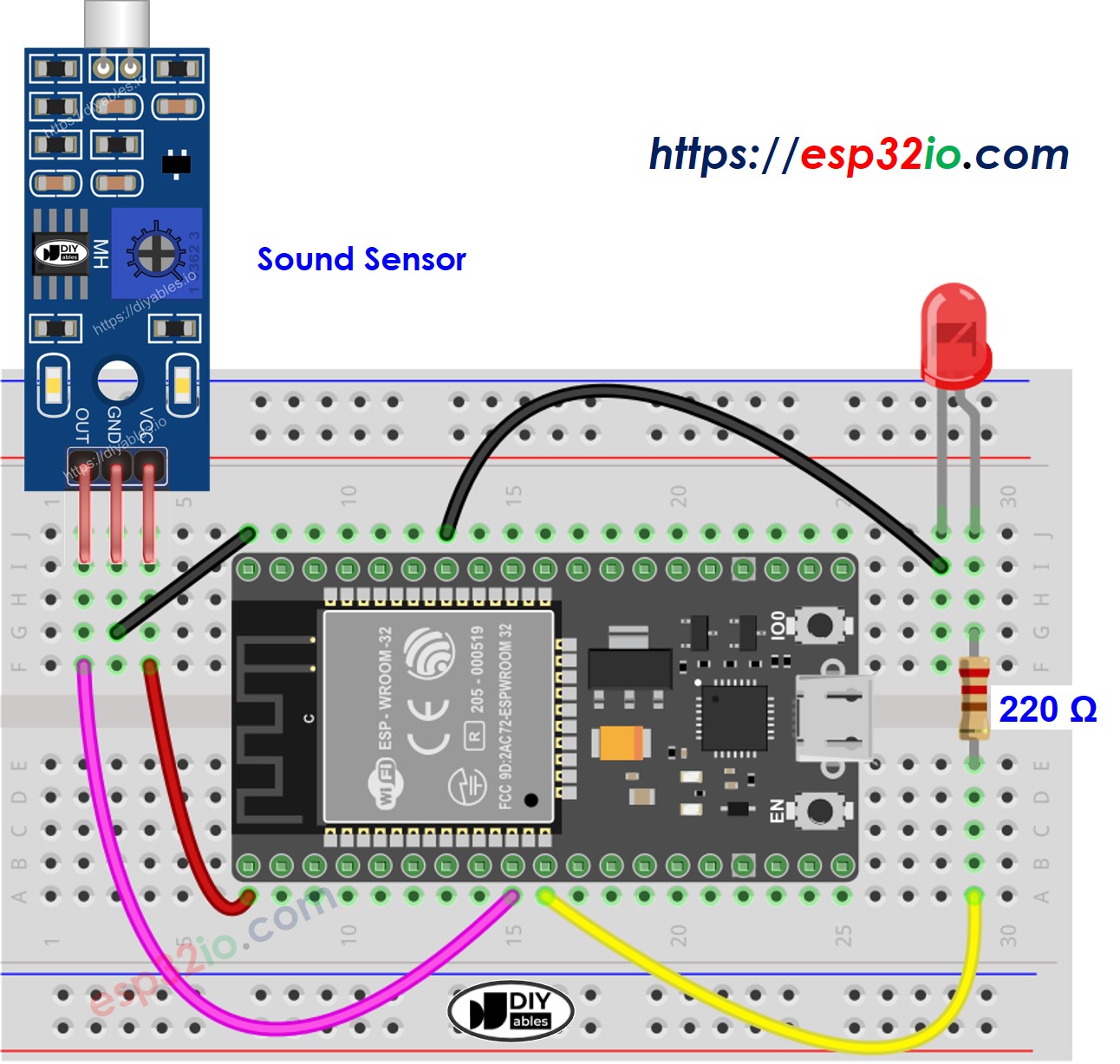ESP32-Schallsensor LED-Verdrahtungsdiagramm