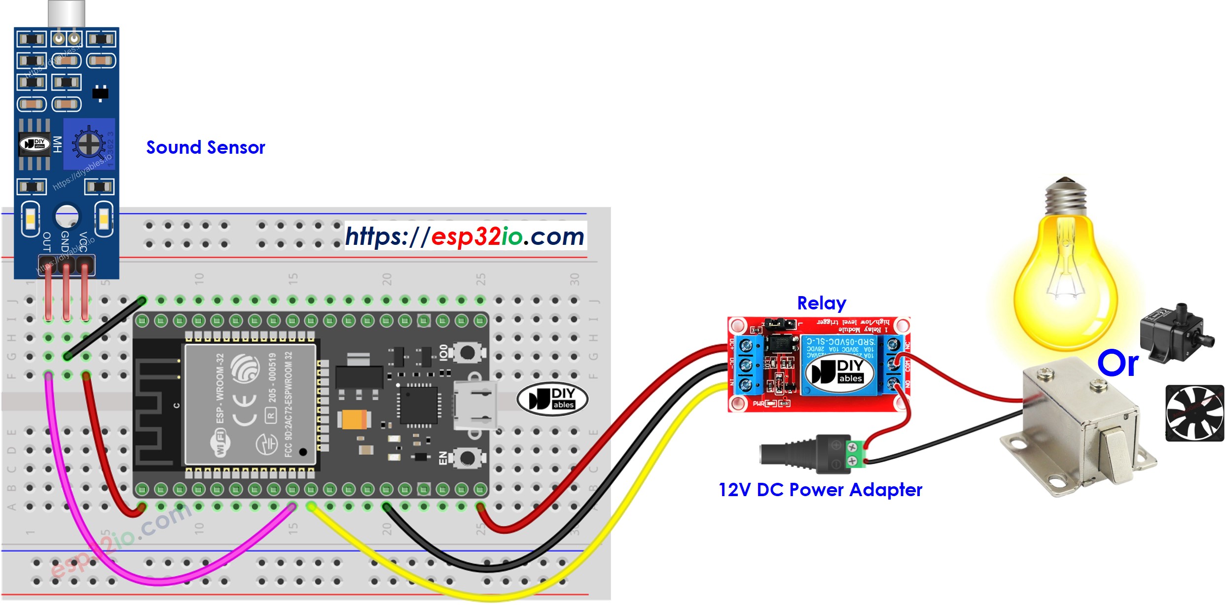 ESP32 Schallsensor Relais Verdrahtungsdiagramm