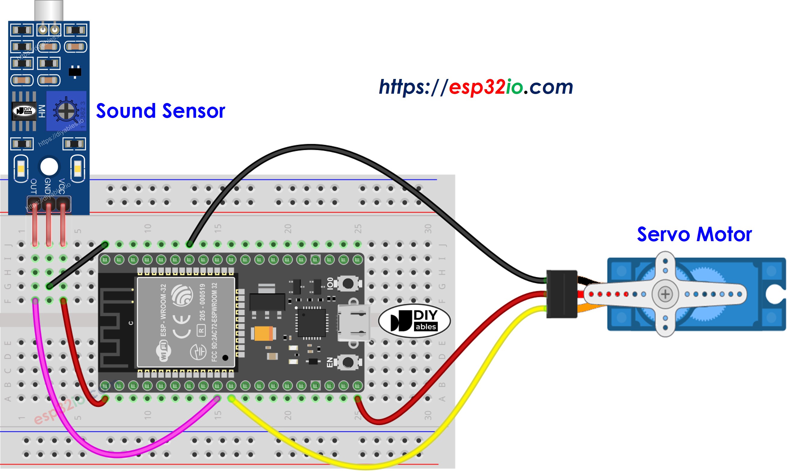 ESP32-Schallsensor-Servomotor-Verdrahtungsdiagramm