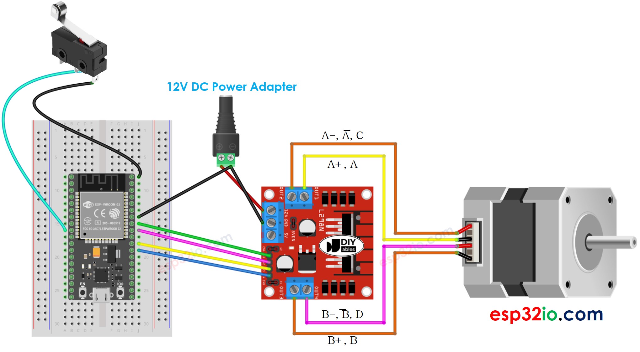 Verdrahtungsdiagramm für ESP32-Schrittmotor und Endschalter