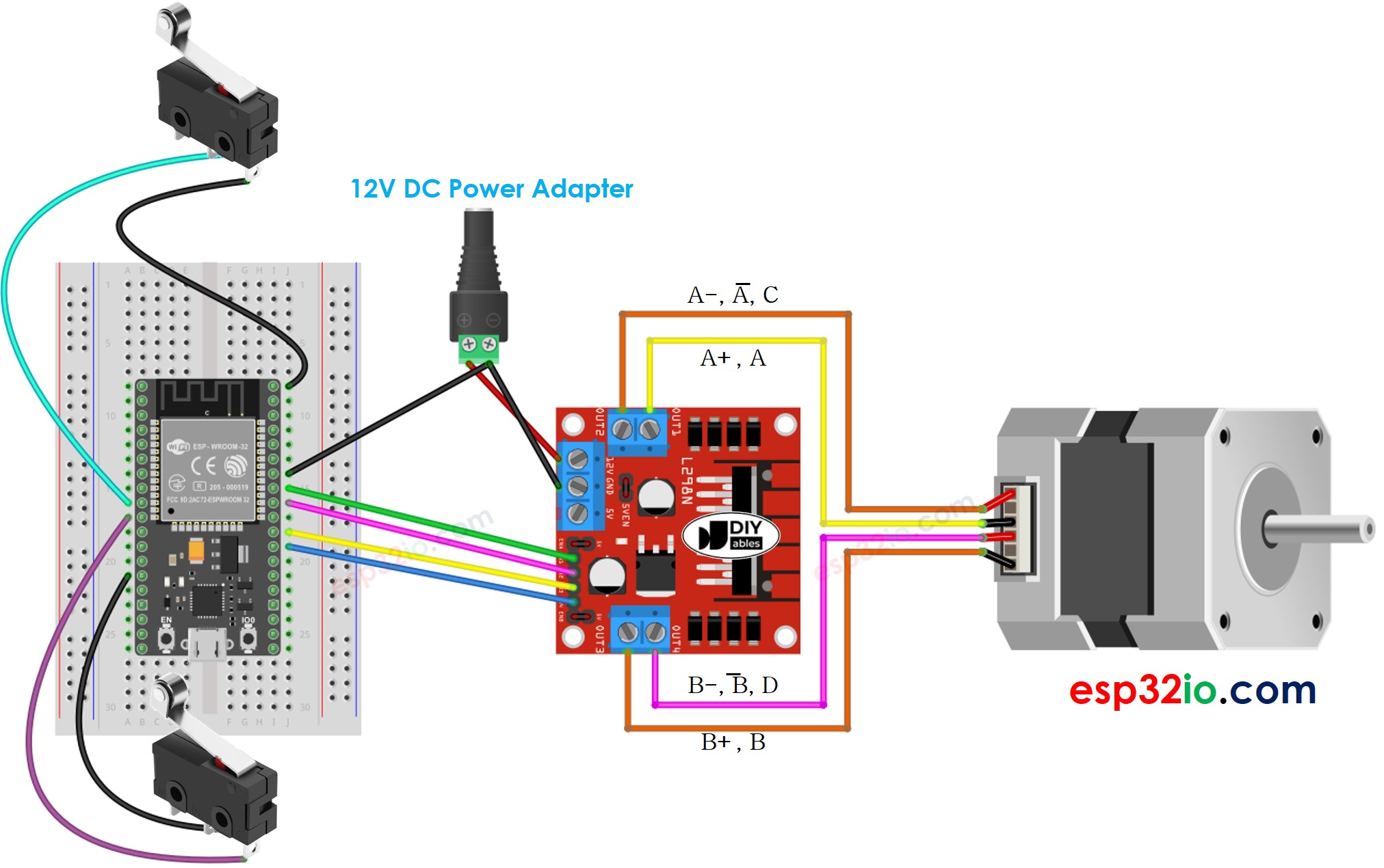 ESP32-Schrittmotor und zwei Endschalter - Verdrahtungsdiagramm