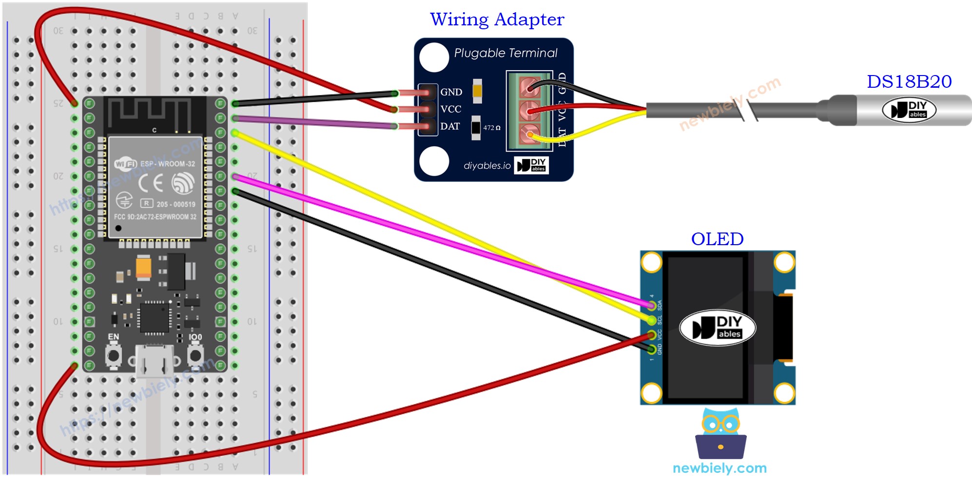 ESP32-Temperatursensor OLED-Verdrahtungsdiagramm