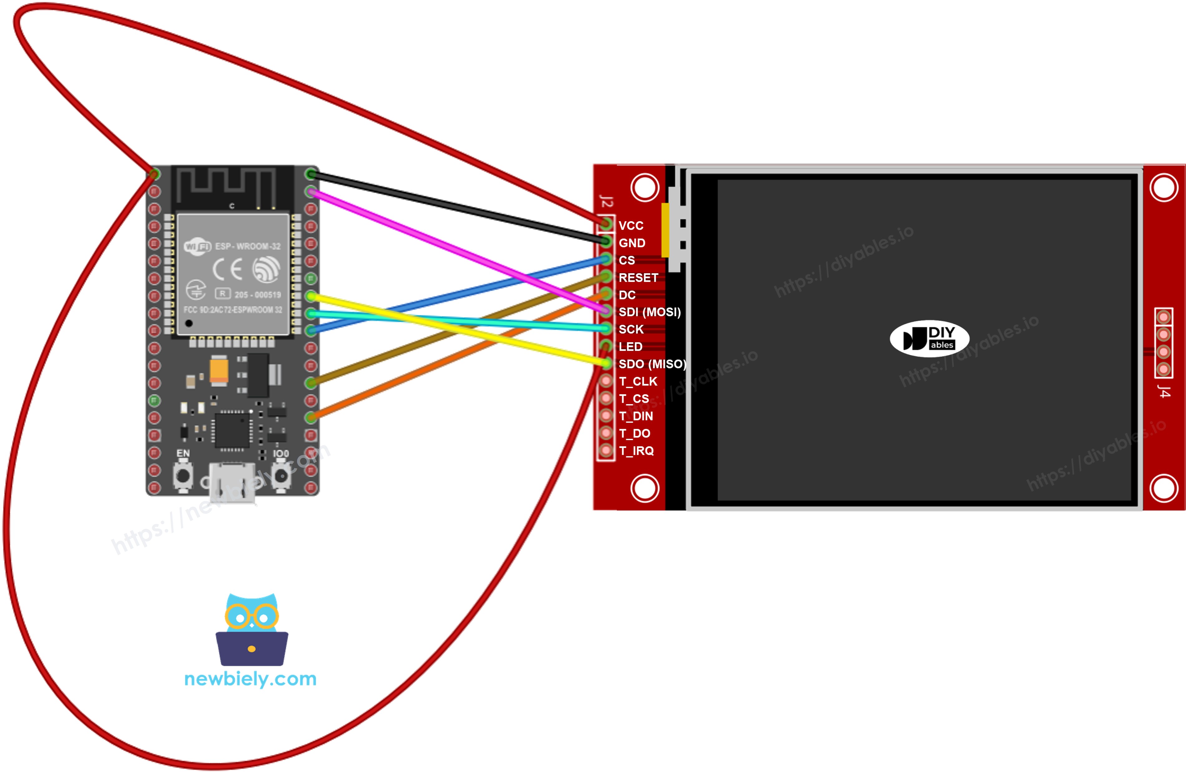ESP32 TFT SPI Display Verdrahtungsschema ohne Touch
