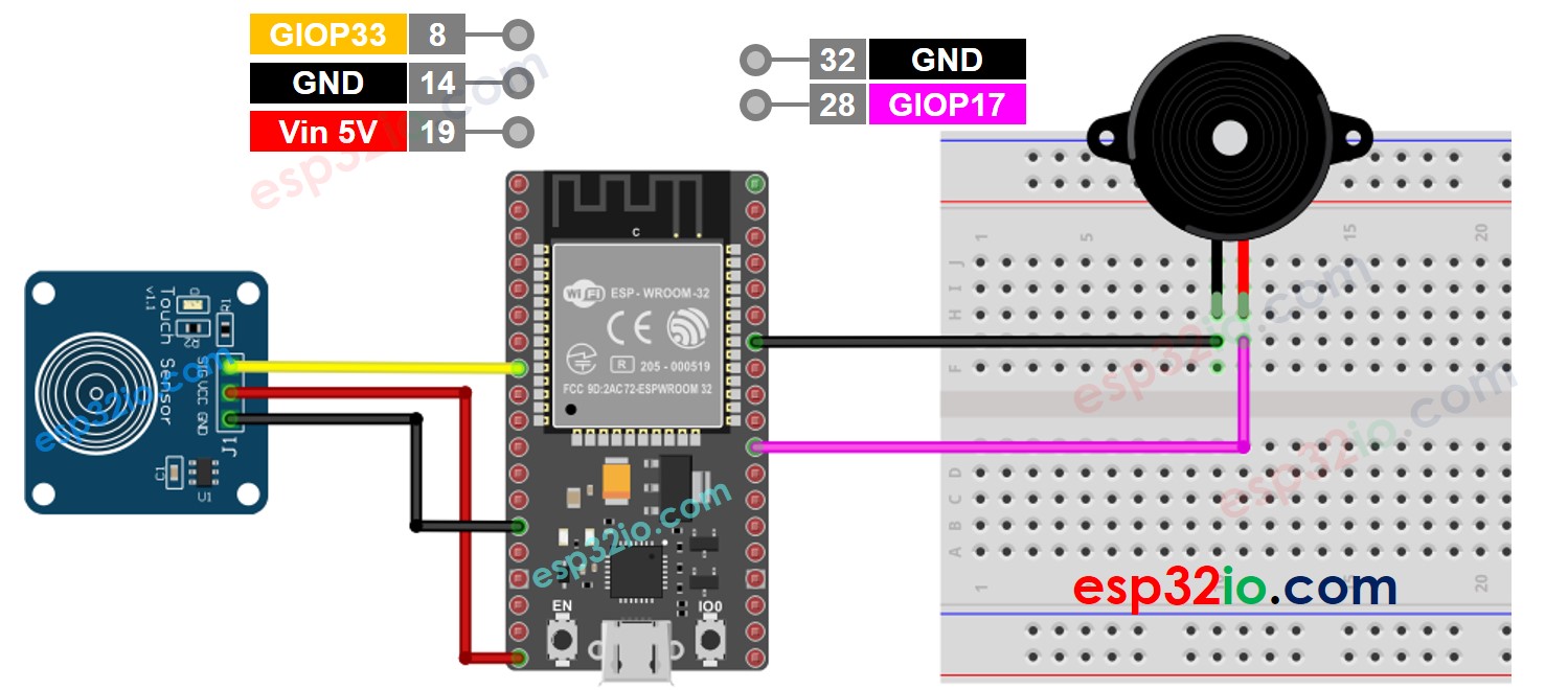 ESP32 Berührungssensor Piezo-Buzzer Schaltplan