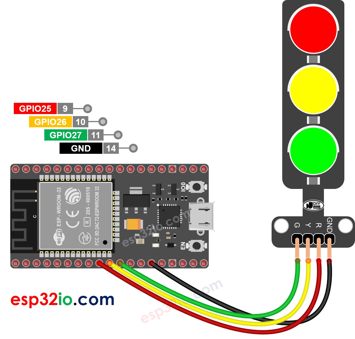 ESP32-Ampel-Verdrahtungsdiagramm