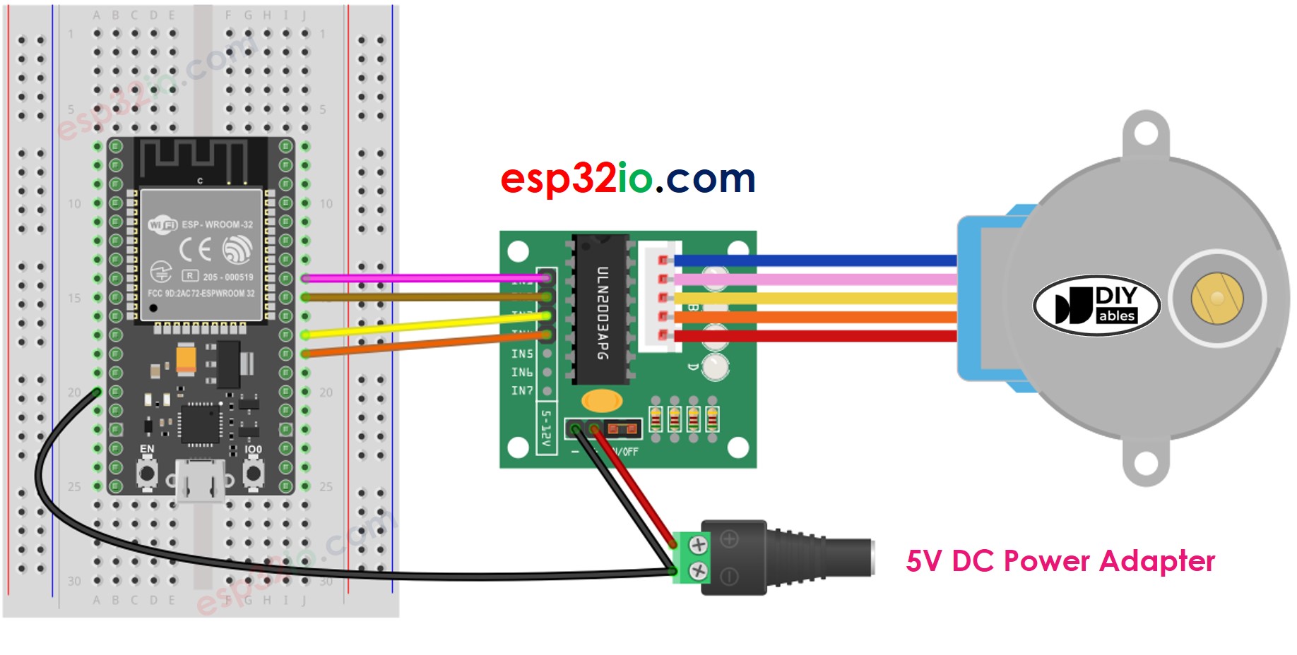 ESP32-Schrittmotor ULN2003-Treiber Verdrahtungsdiagramm
