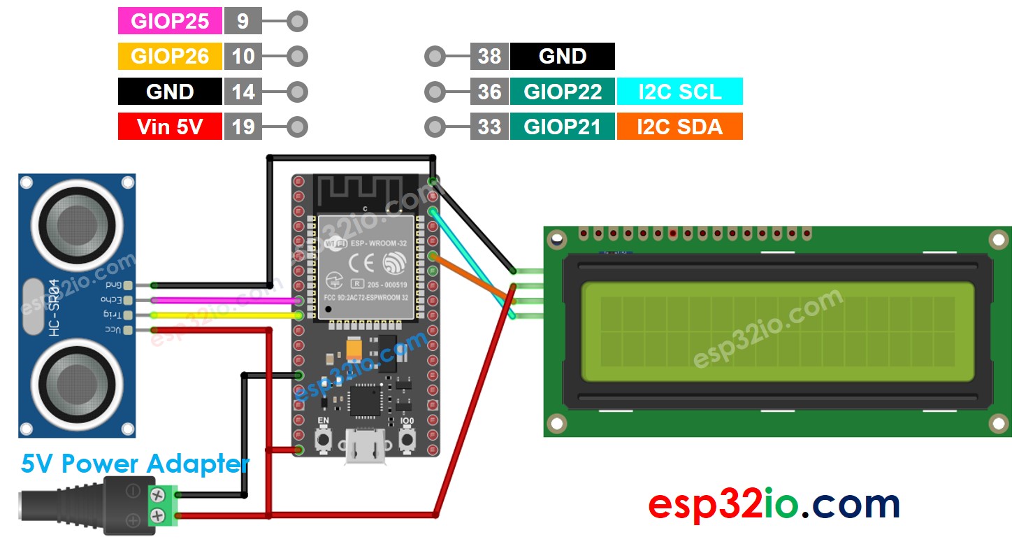 ESP32 Ultraschall-LCD-Verdrahtungsdiagramm