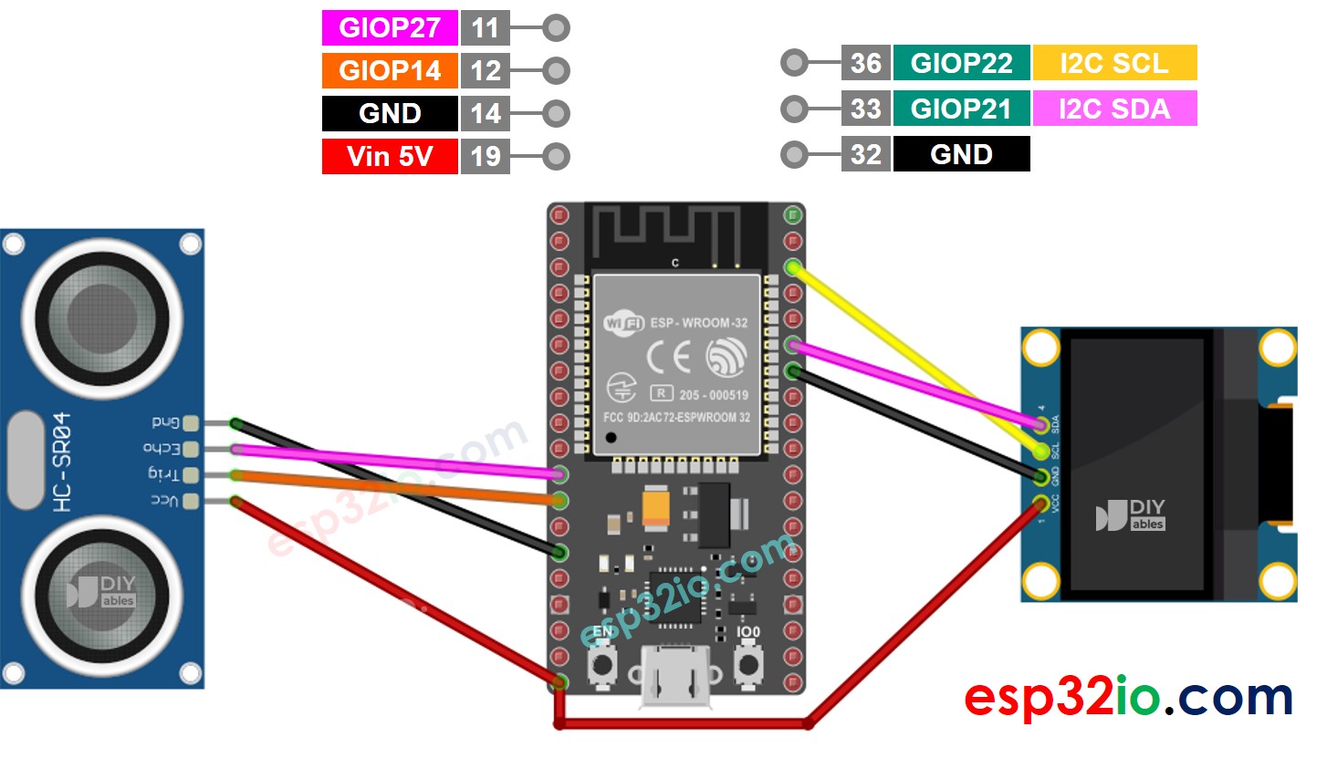 ESP32 Ultraschallsensor OLED-Verkabelungsdiagramm