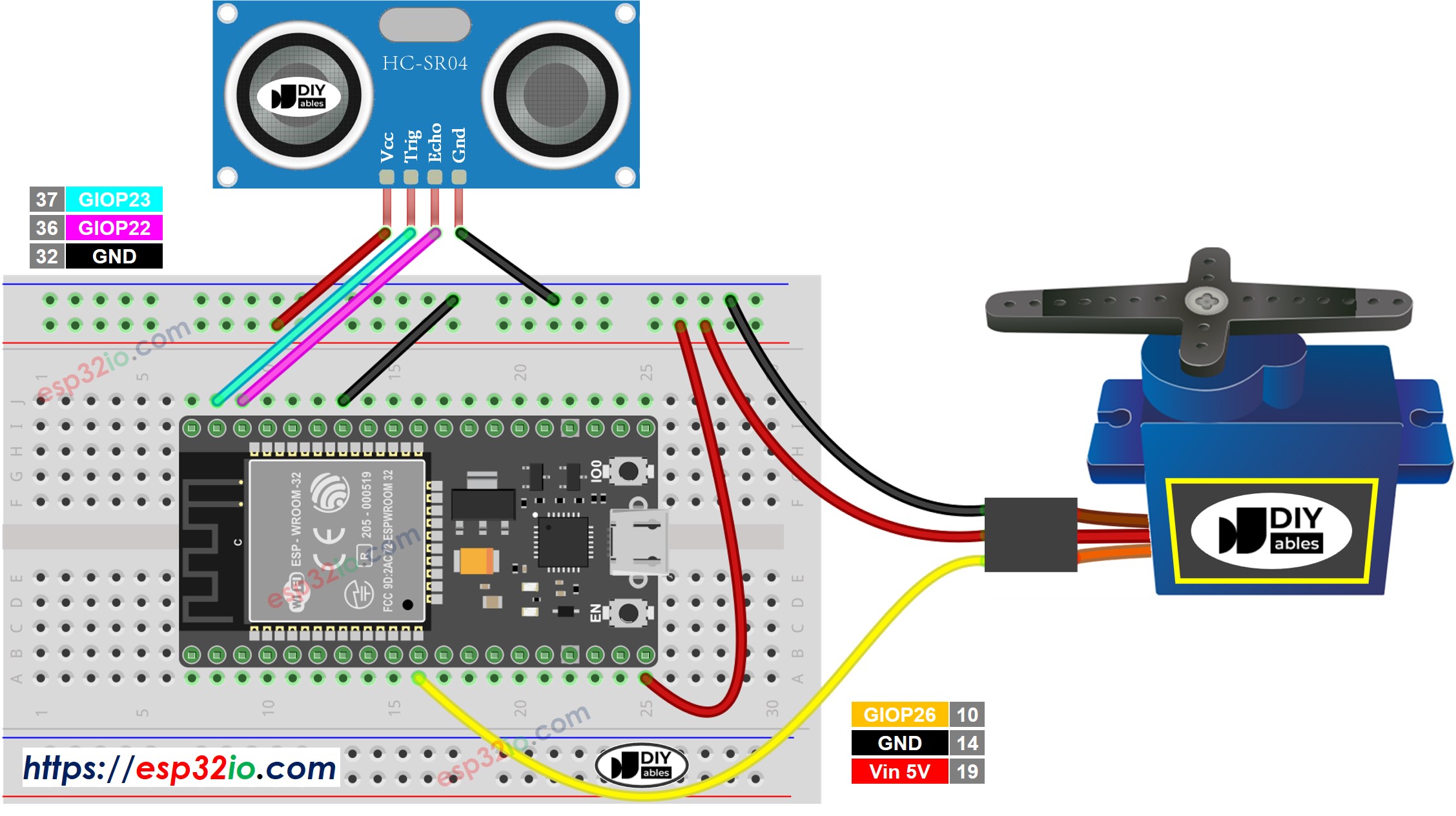 ESP32 Ultraschallsensor Servomotor Verdrahtungsdiagramm