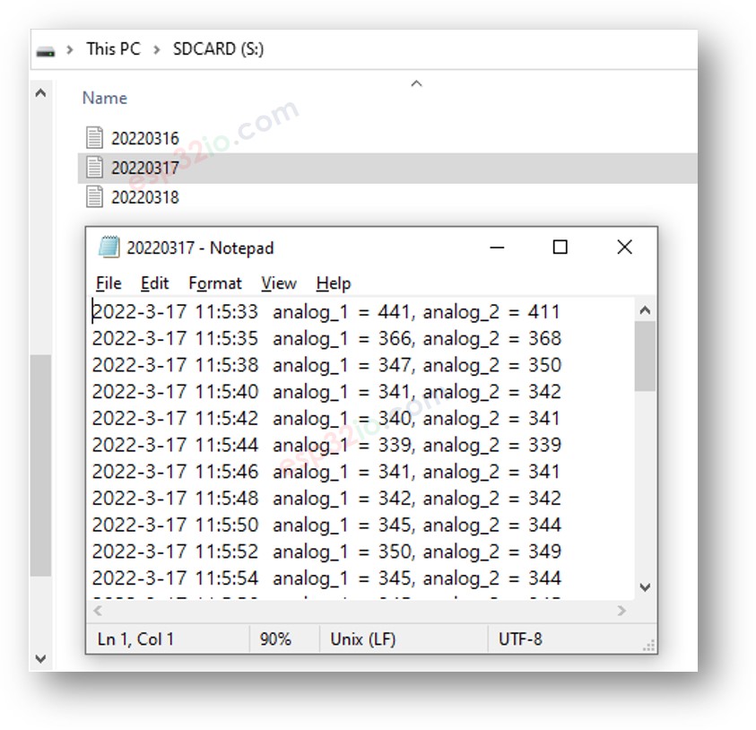 ESP32 protokolliert auf der Micro-SD-Karte in mehreren Dateien.