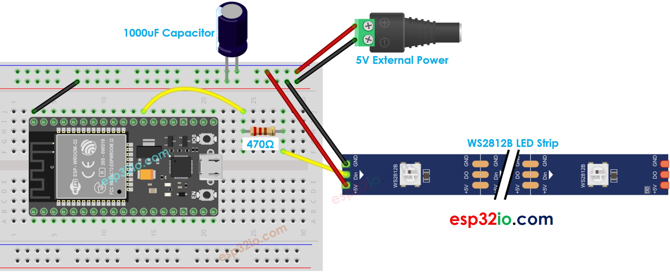 ESP32 WS2812B RGB-LED-Streifen Verdrahtungsdiagramm