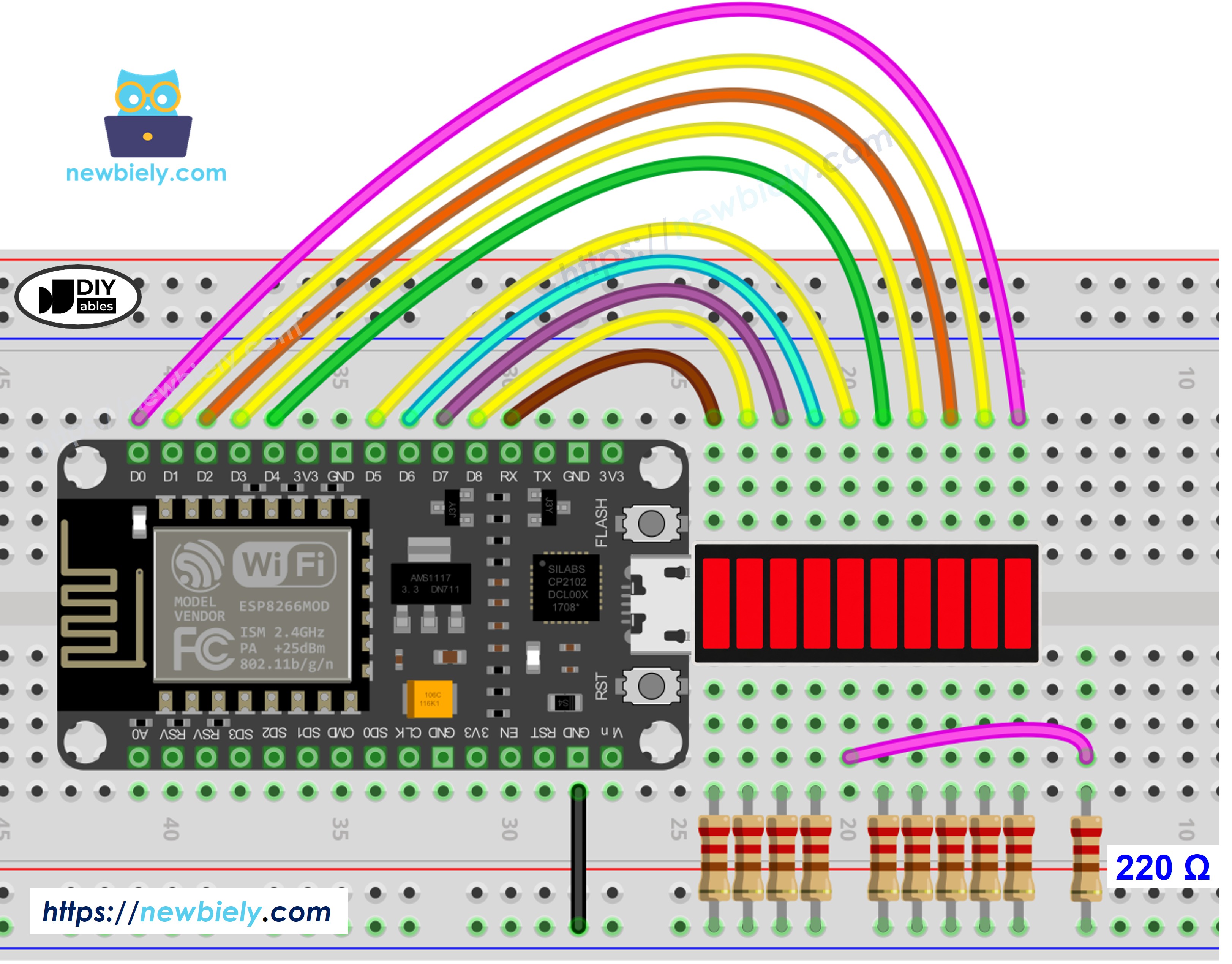 Schaltplan ESP8266 NodeMCU NodeMCU und 10-Segment-LED-Balkenanzeige