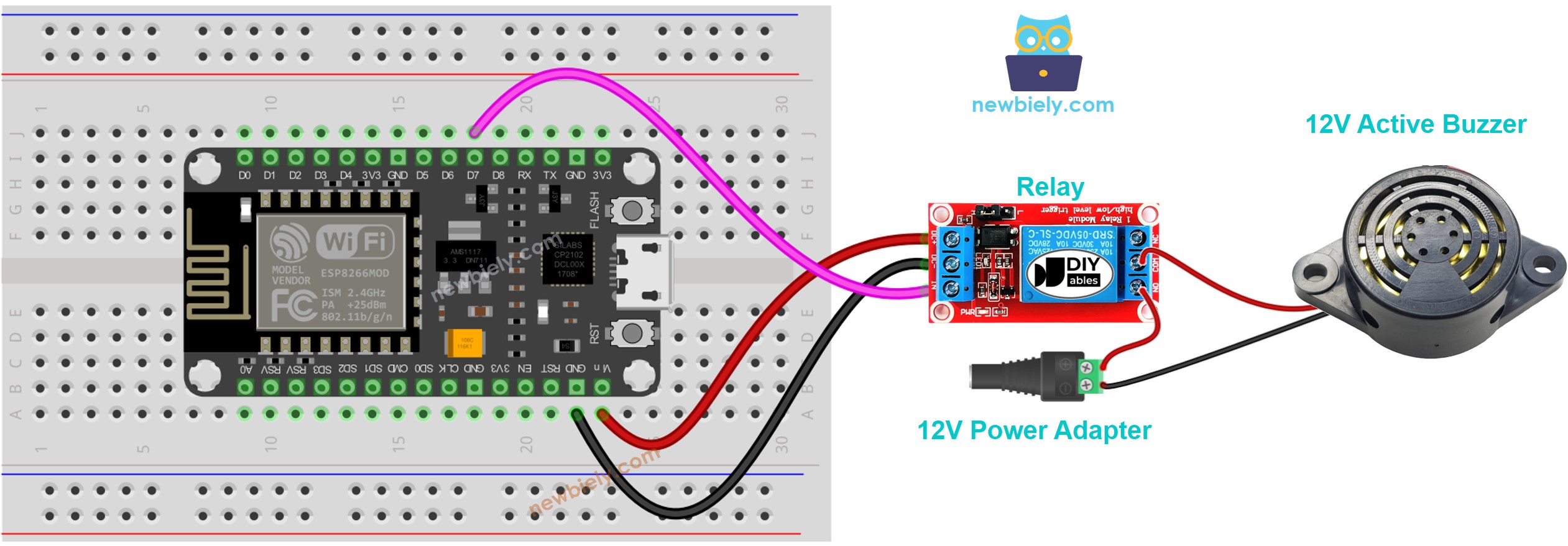 ESP8266 NodeMCU 12V Aktiver Piezo-Summer Schaltplan