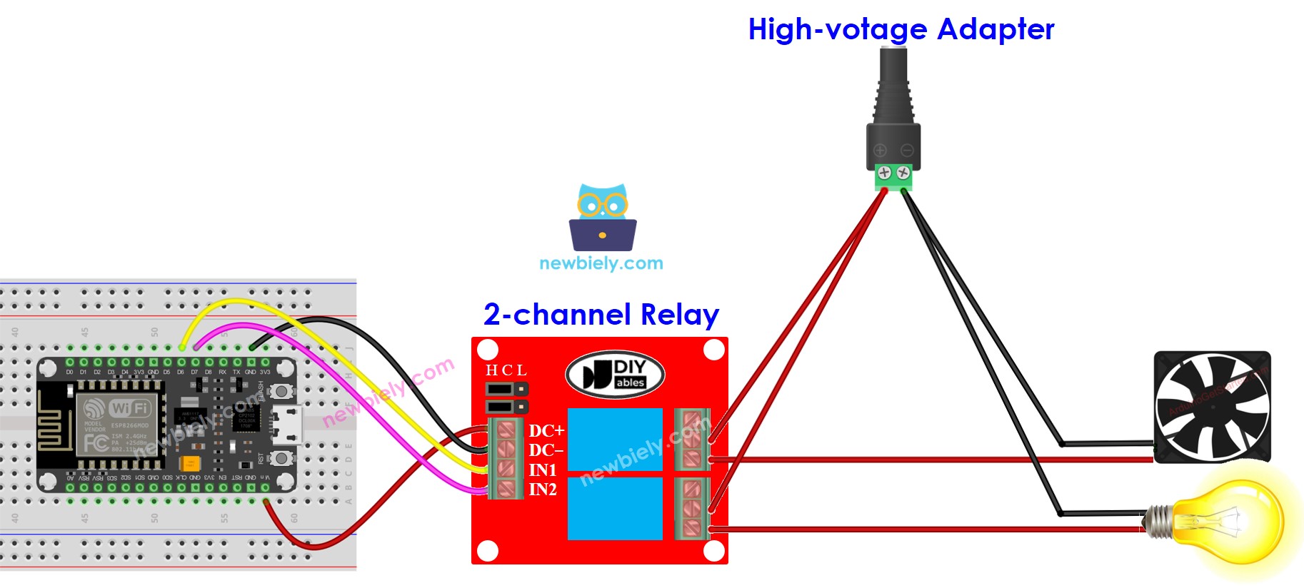 ESP8266 NodeMCU 2-Kanal-Relaismodul Verdrahtungsdiagramm