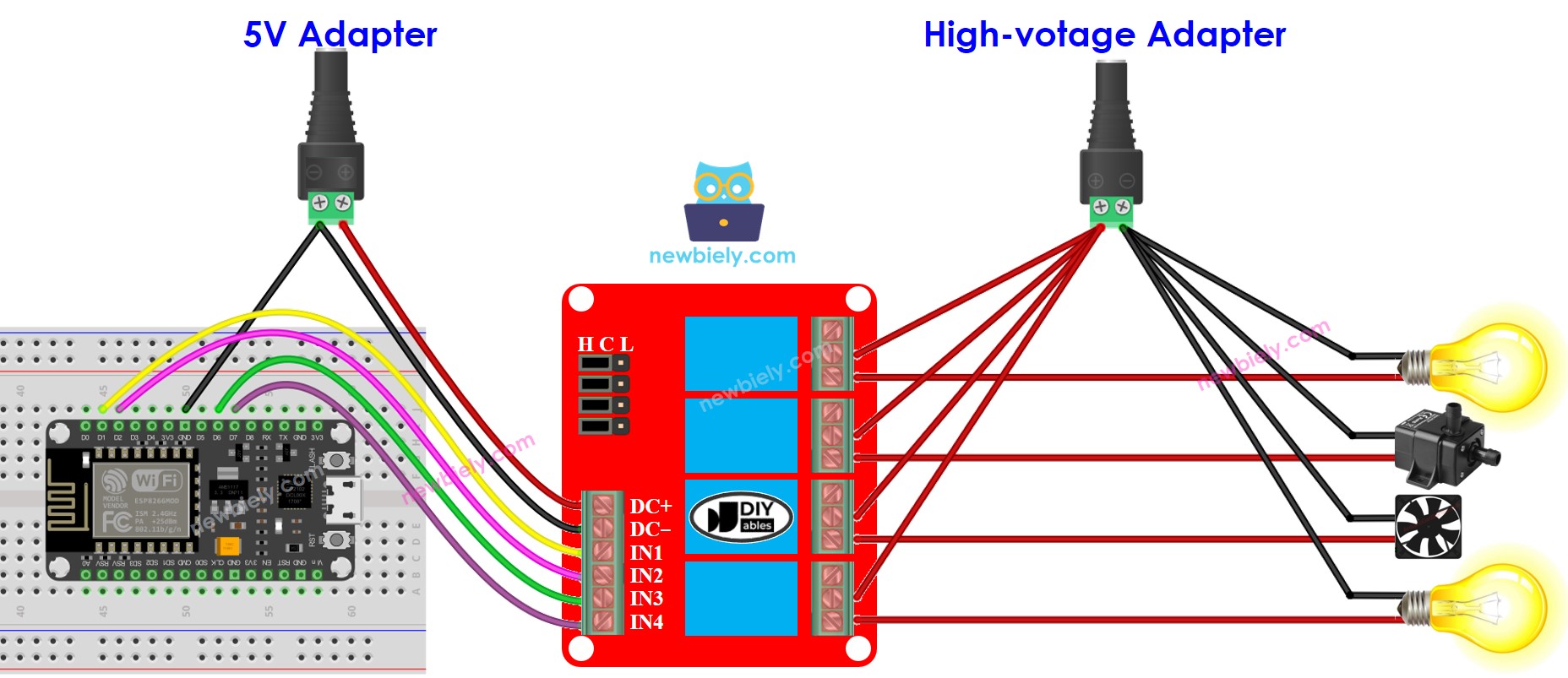 ESP8266 NodeMCU 4-Kanal-Relaismodul Schaltplan