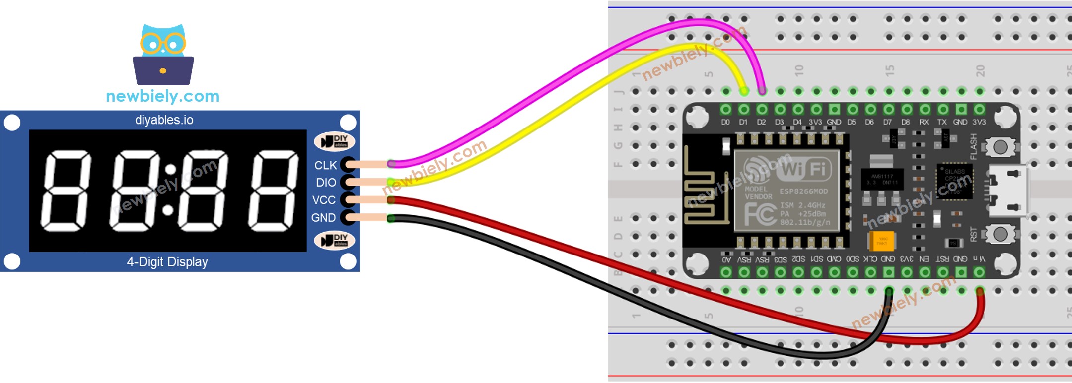ESP8266 NodeMCU TM1637-Modul Verdrahtungsdiagramm