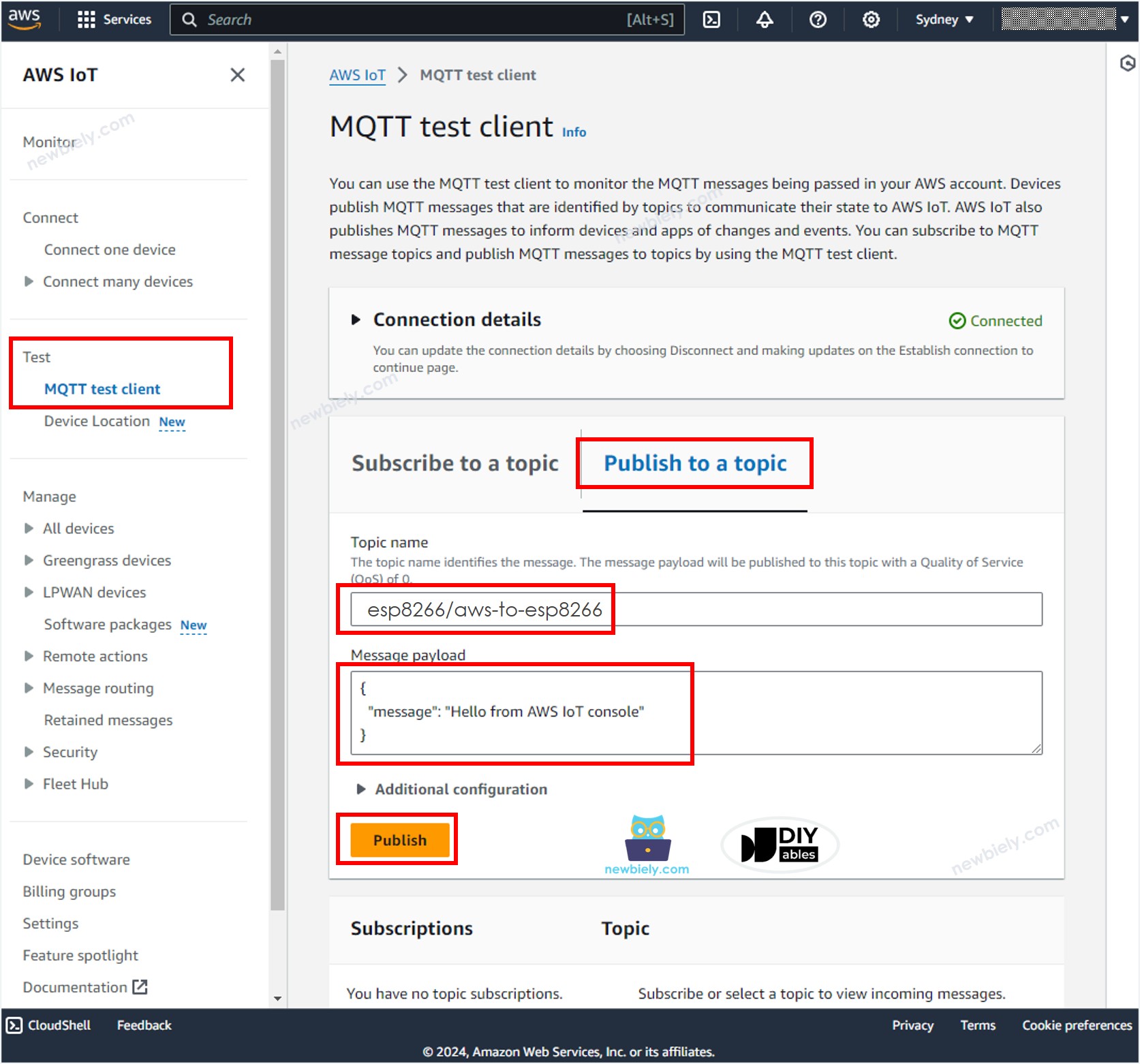 AWS IoT MQTT-Test-Client ESP8266 NodeMCU