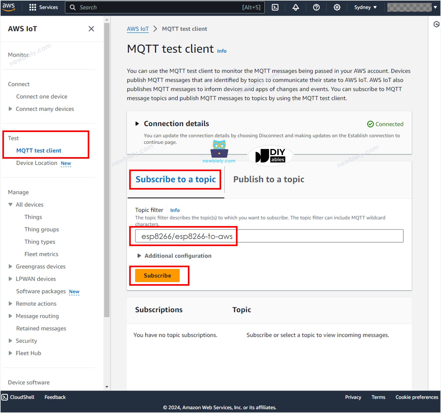 AWS IoT MQTT-Test-Client ESP8266 NodeMCU