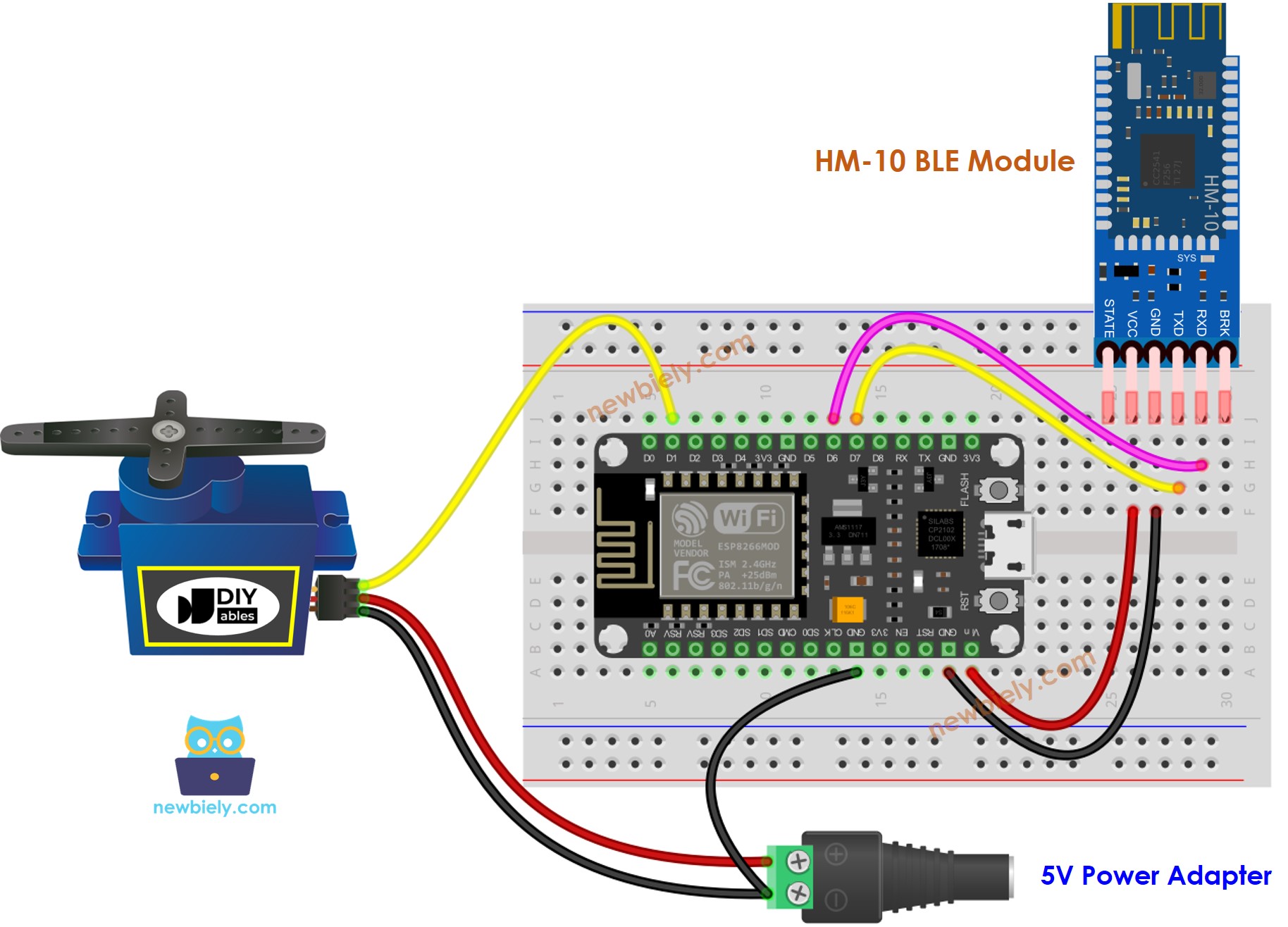 ESP8266 NodeMCU Servomotor BLE Verdrahtungsdiagramm