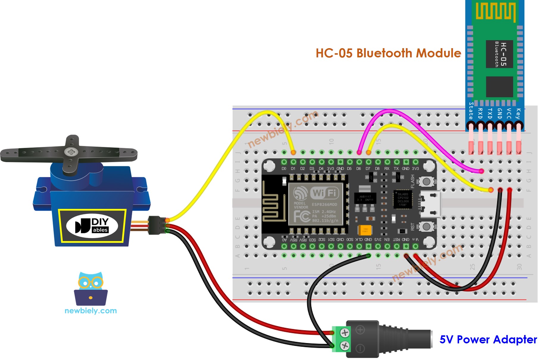 ESP8266 NodeMCU Servomotor Bluetooth-Schaltplan