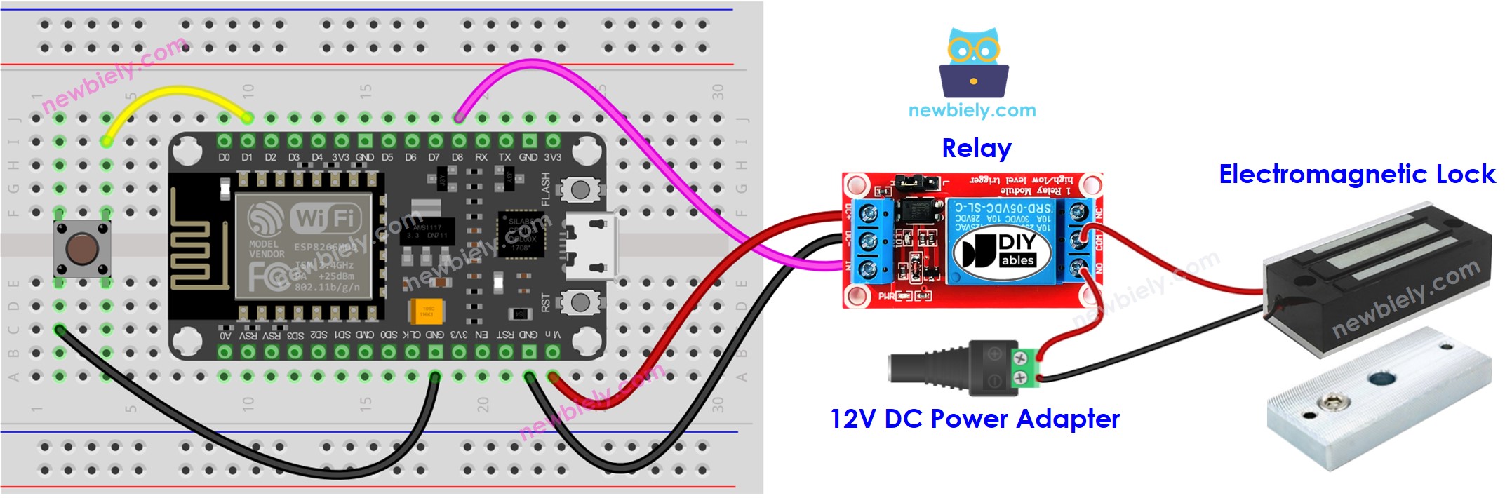 ESP8266 NodeMCU-Taster Elektromagnetisches Schloss Verdrahtungsdiagramm