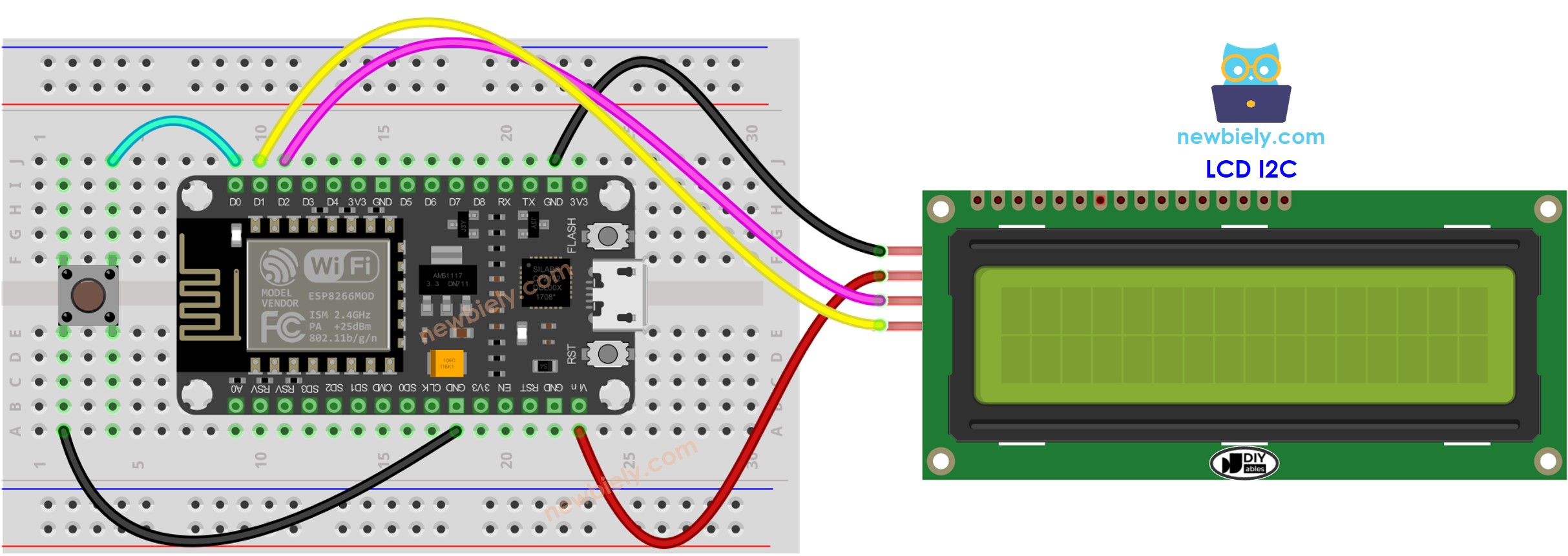 ESP8266 NodeMCU Taster LCD I2C Verdrahtungsdiagramm