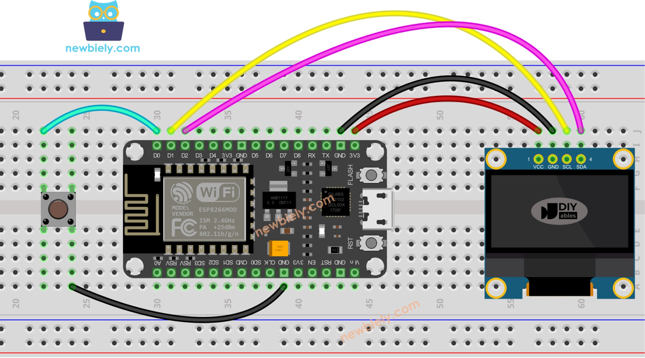ESP8266 NodeMCU-Knopf OLED-Verdrahtungsdiagramm