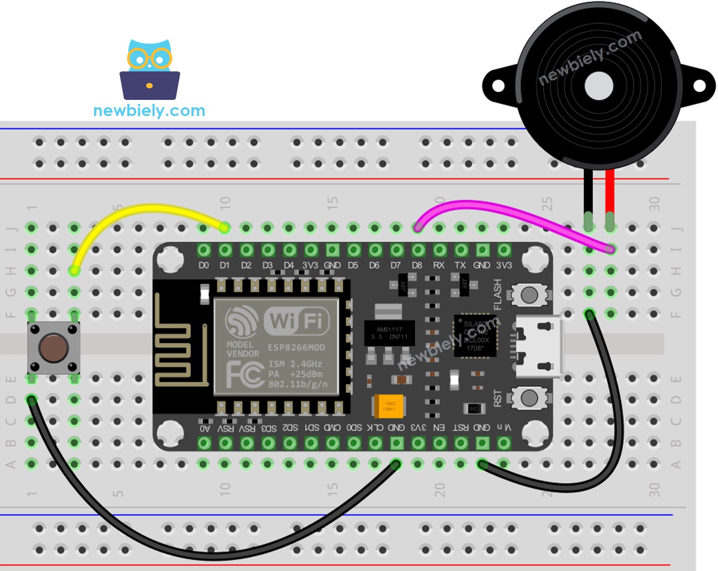 ESP8266 NodeMCU-Taster Piezo-Buzzer Verdrahtungsdiagramm