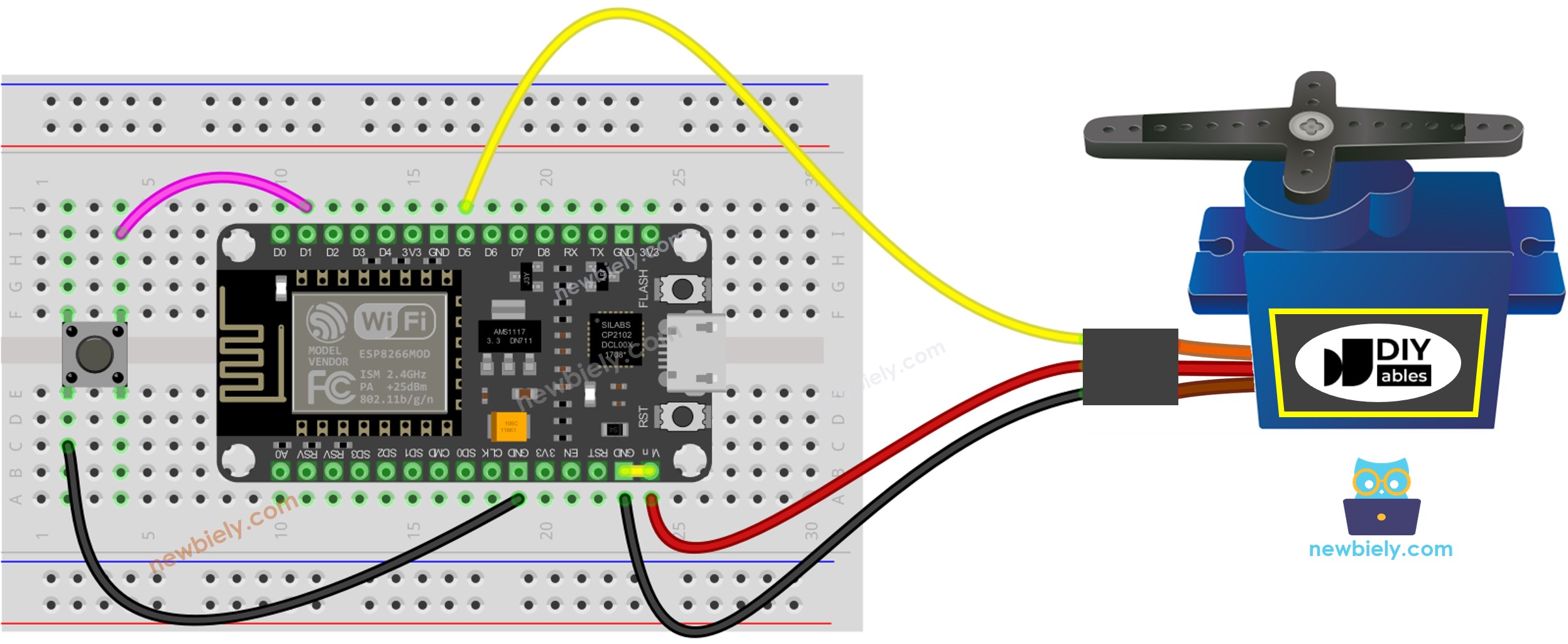 ESP8266 NodeMCU Taster Servomotor Verdrahtungsdiagramm