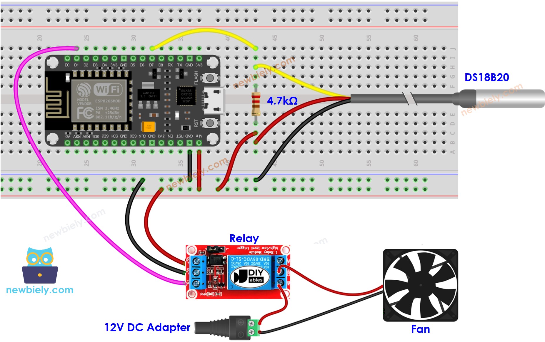 Schaltplan des ESP8266 NodeMCU-Kühlgebläse-Systems