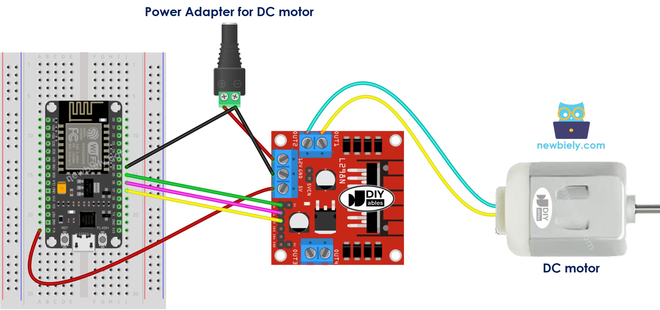 ESP8266 NodeMCU DC-Motor L298N Treiber Verdrahtungsdiagramm