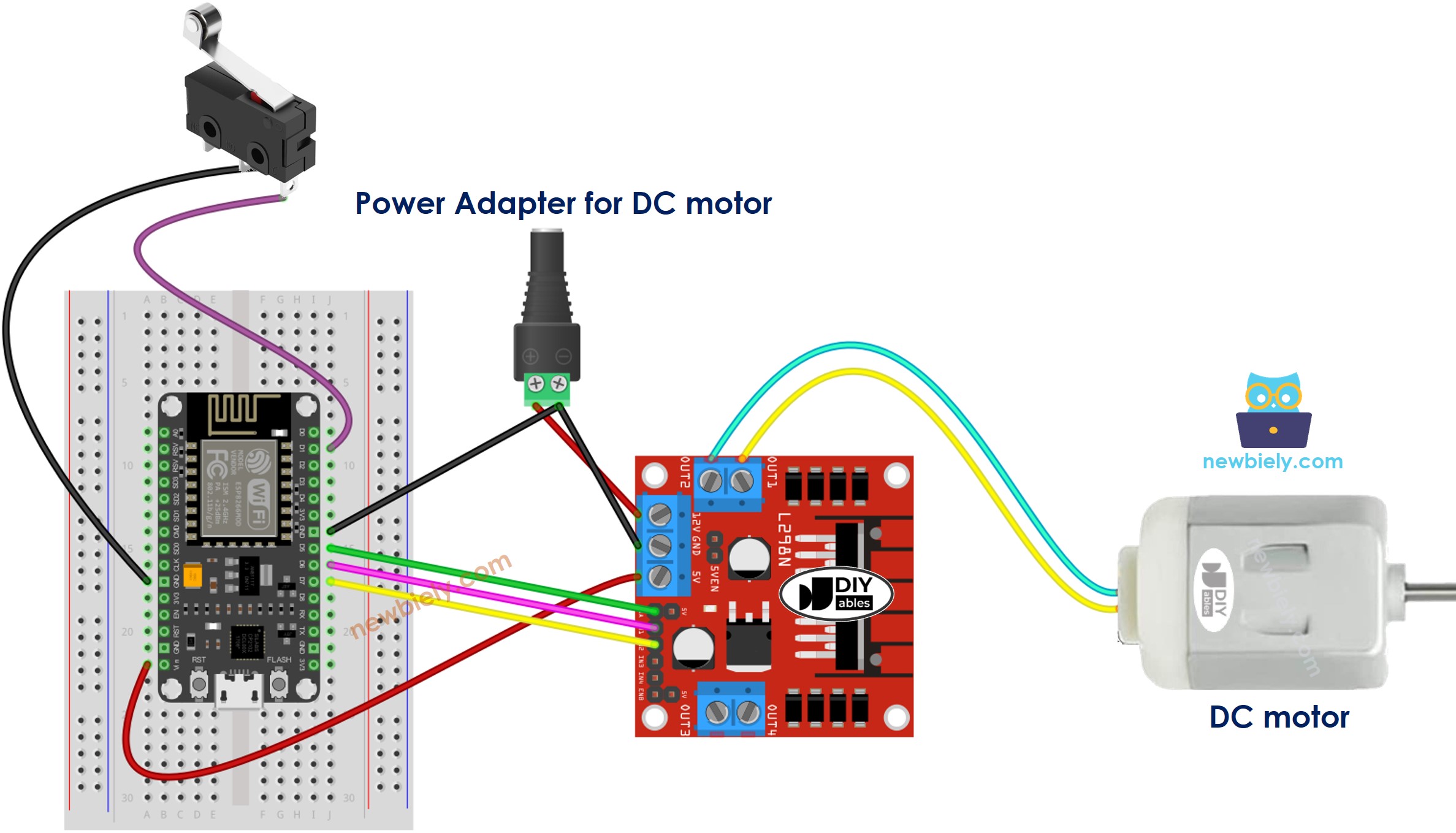 ESP8266 NodeMCU Gleichstrommotor- und Endschalter-Verdrahtungsdiagramm