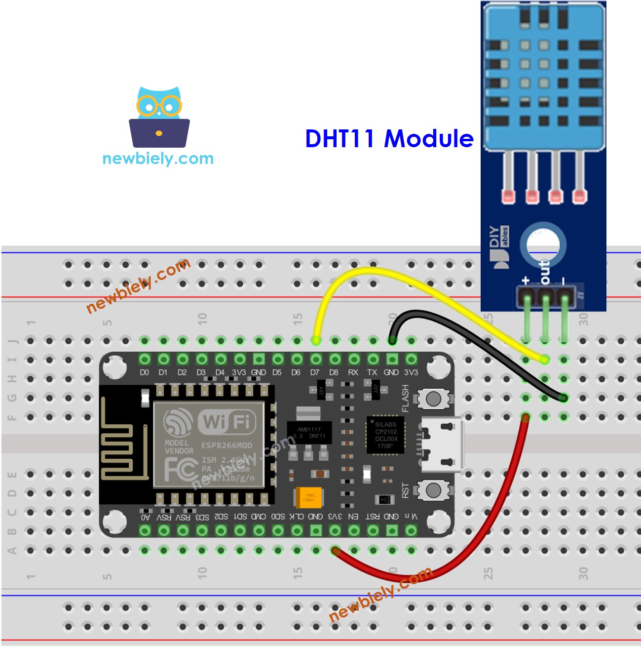 ESP8266 NodeMCU DHT11 Temperatur- und Feuchtigkeitsmodul Verdrahtungsdiagramm