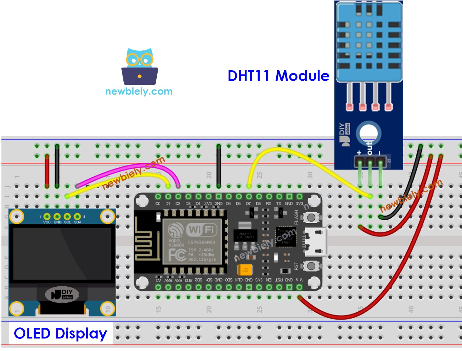 ESP8266 NodeMCU DHT11 Sensor OLED Verdrahtungsdiagramm