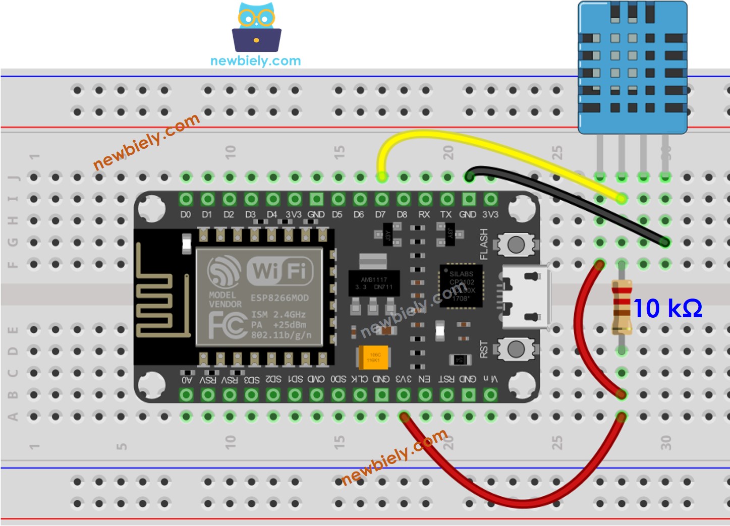 ESP8266 NodeMCU DHT11 Temperatur- und Luftfeuchtigkeitssensor Verdrahtungsdiagramm