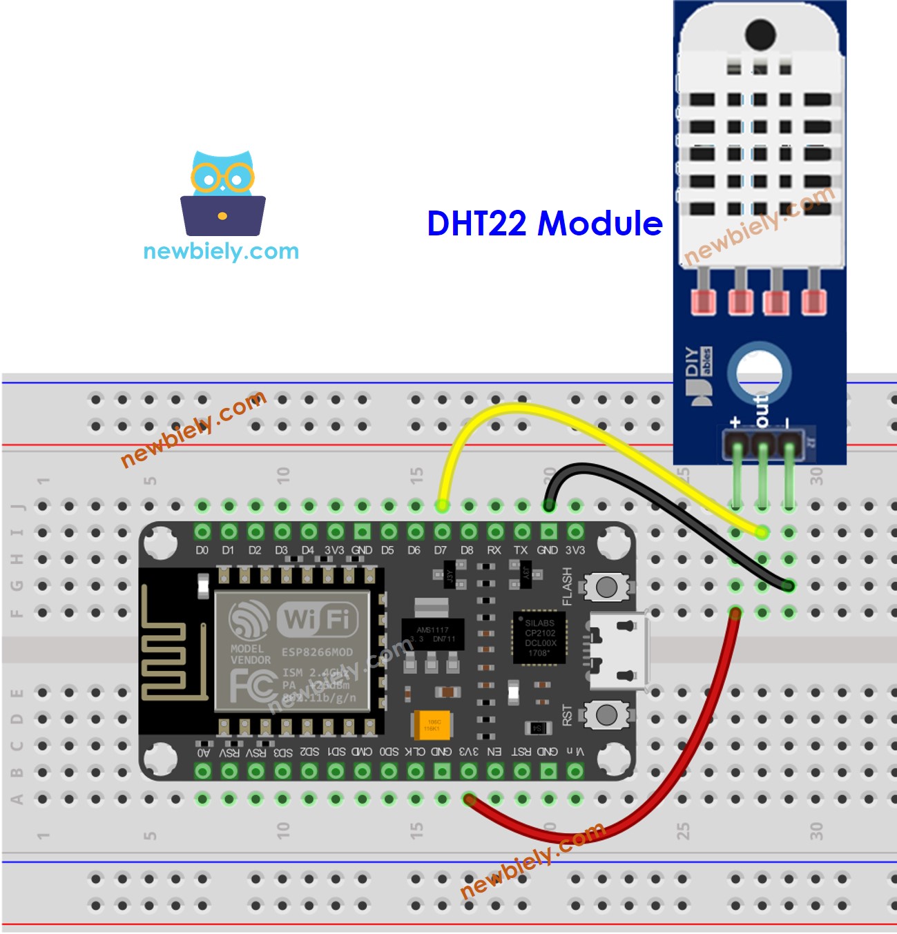 Schaltplan für ESP8266 NodeMCU DHT22 Temperatur- und Feuchtigkeitsmodul