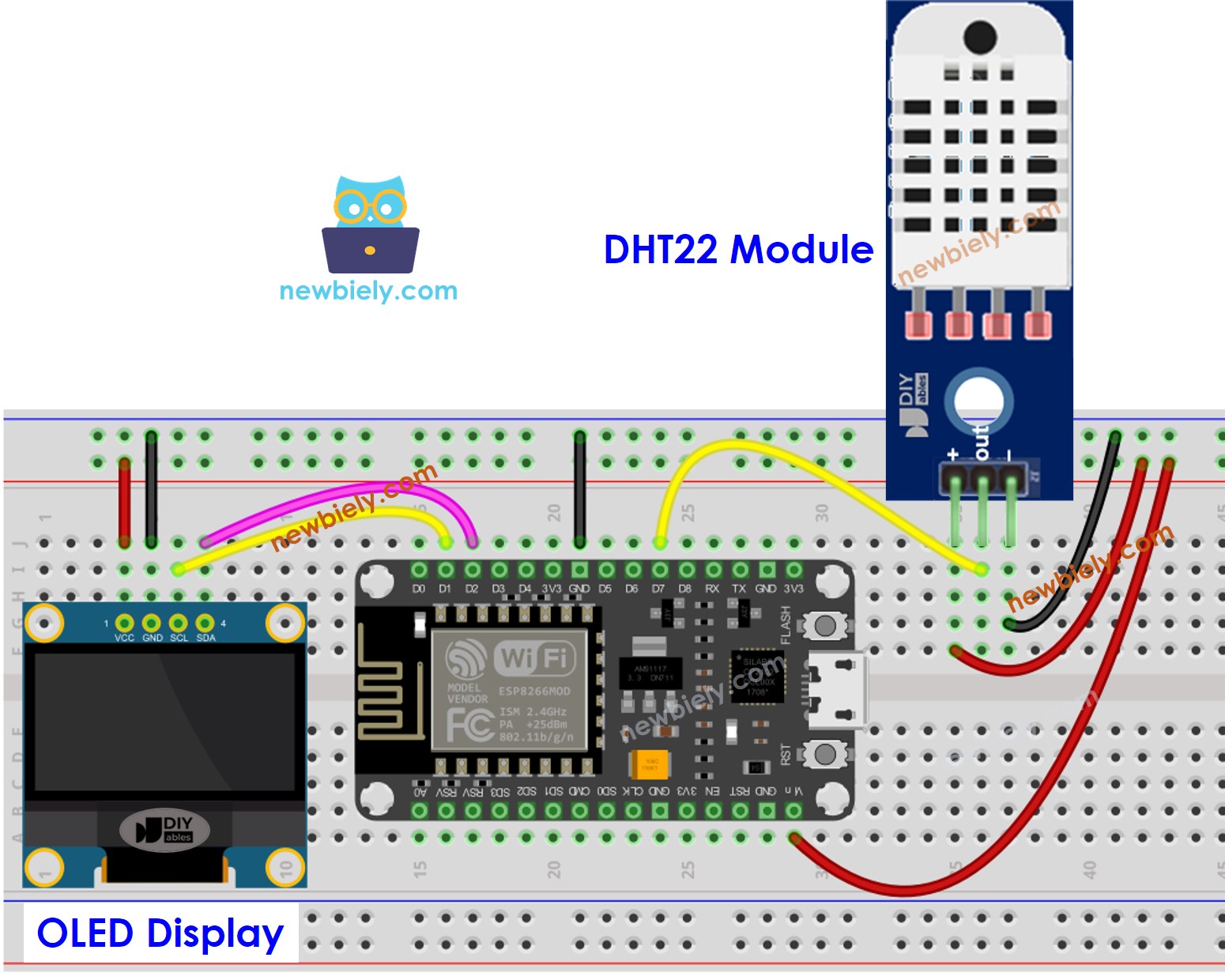 ESP8266 NodeMCU DHT22-Sensor OLED Verdrahtungsdiagramm