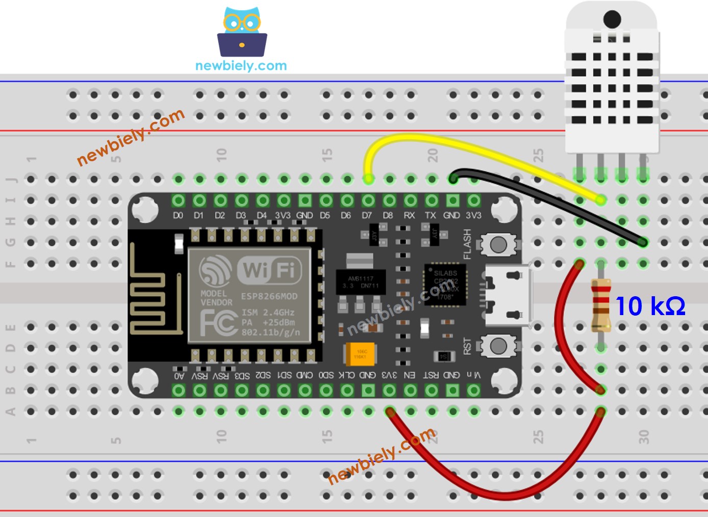 ESP8266 NodeMCU DHT22 Temperatur- und Feuchtigkeitssensor Schaltplan