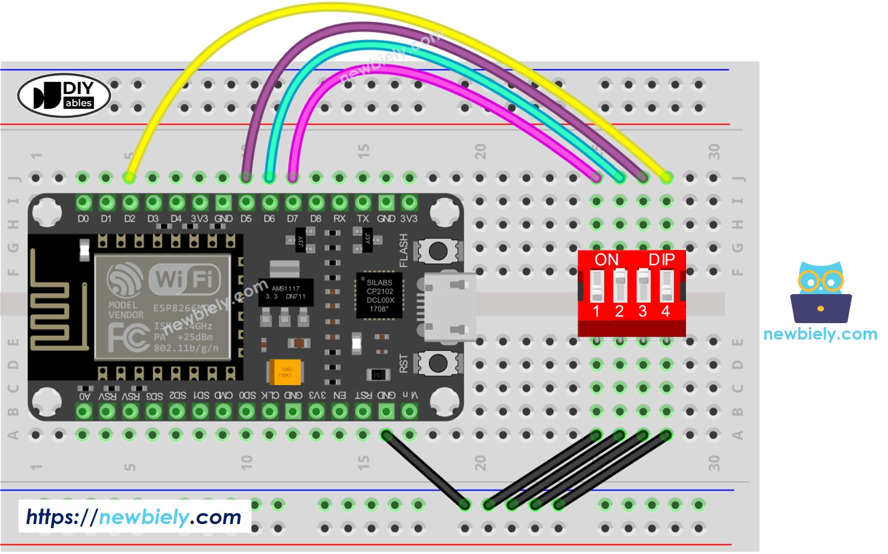 ESP8266 NodeMCU DIP-Schalter Verdrahtungsdiagramm
