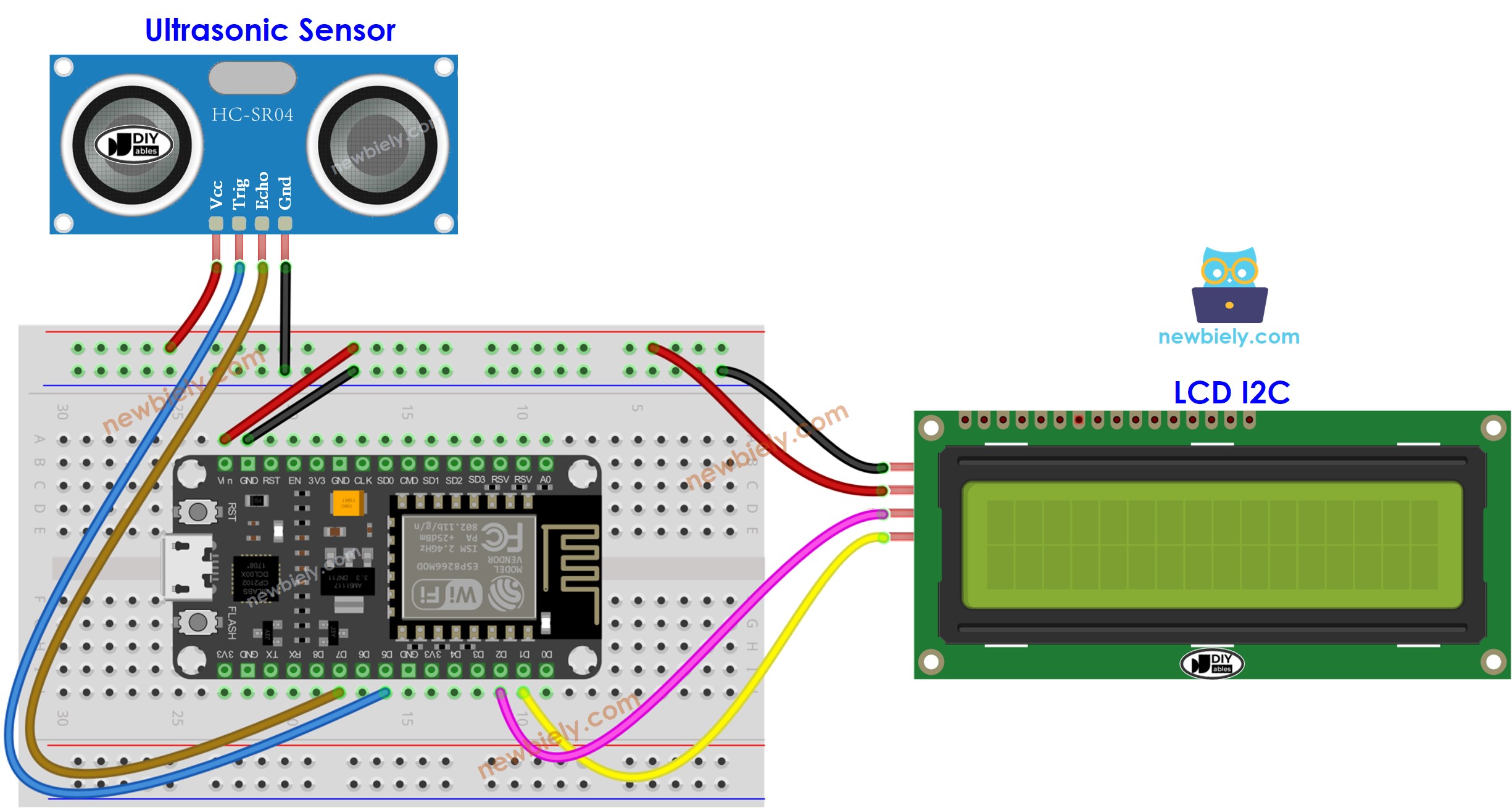 ESP8266 NodeMCU Distanzsensor LCD-Verdrahtungsdiagramm