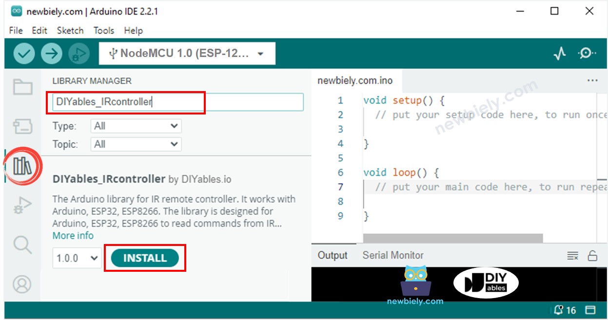 ESP8266 NodeMCU DIYables_IRcontroller-Bibliothek