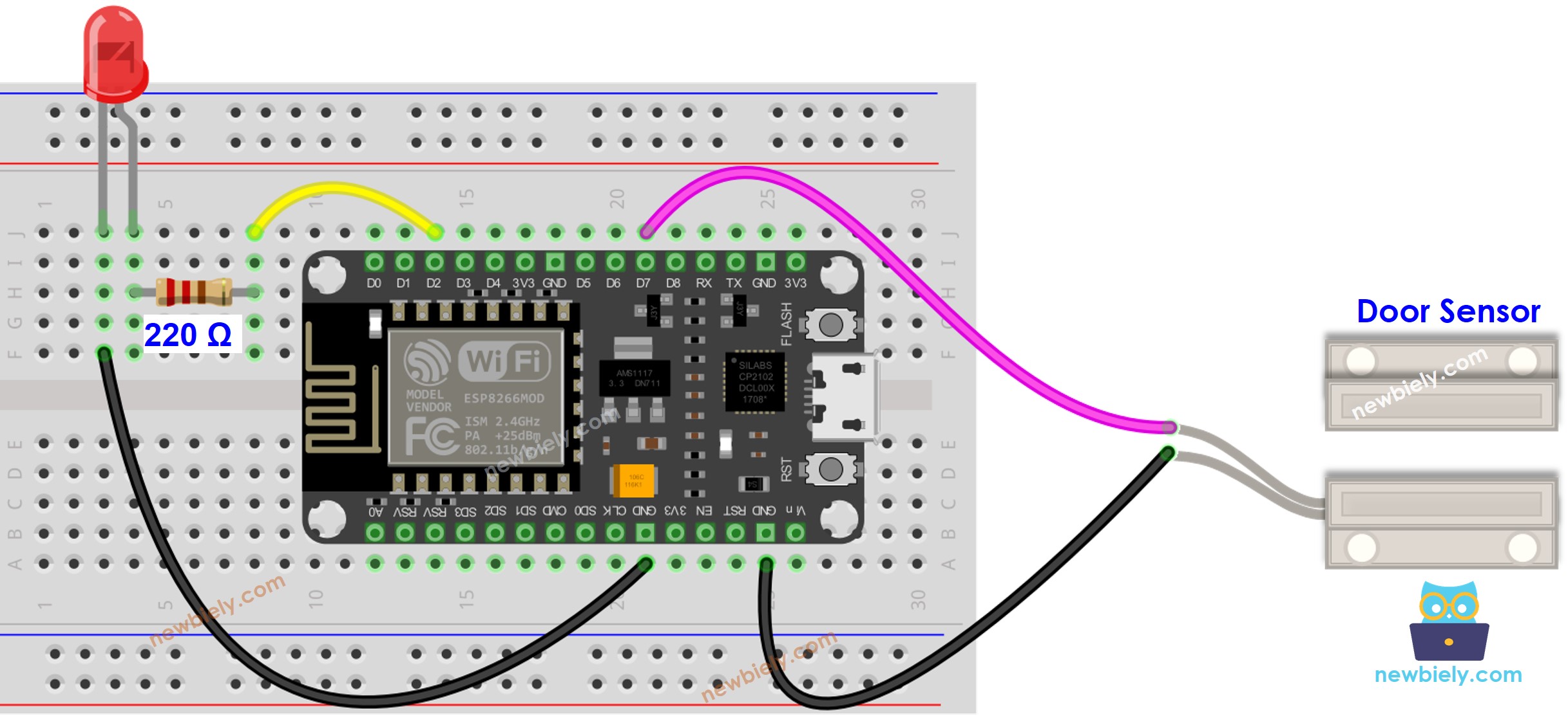 ESP8266 NodeMCU Türsensor LED-Verdrahtungsdiagramm