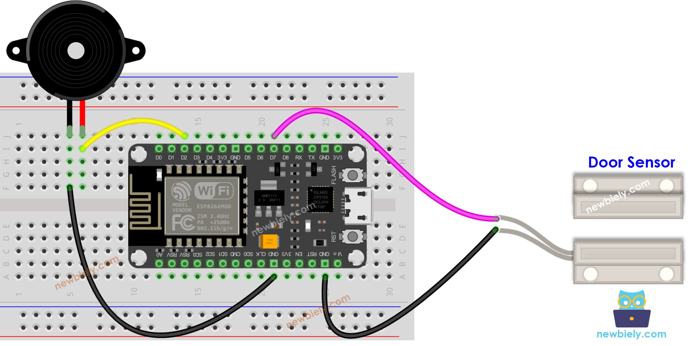ESP8266 NodeMCU Türsensor Piezo-Buzzer-Schaltplan