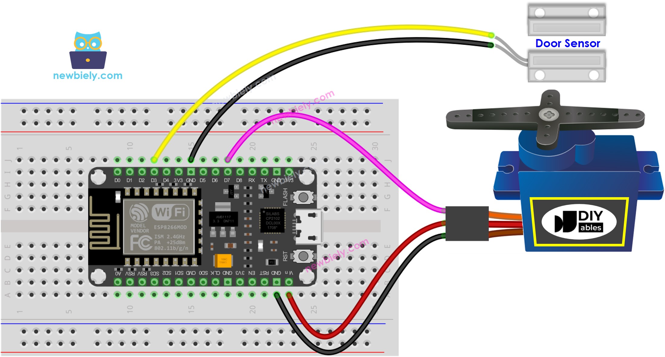 ESP8266 NodeMCU Türsensor Servomotor Verdrahtungsdiagramm