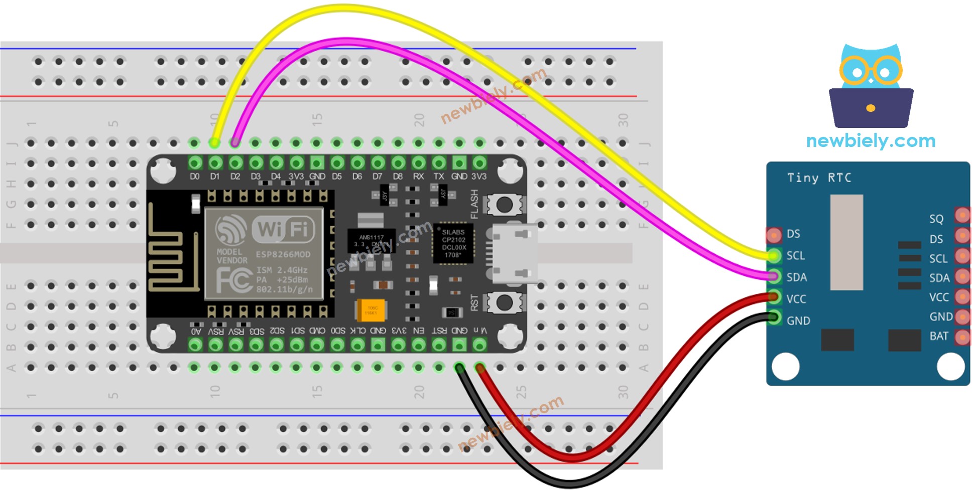 ESP8266 NodeMCU Echtzeituhr DS1307 Verdrahtungsdiagramm