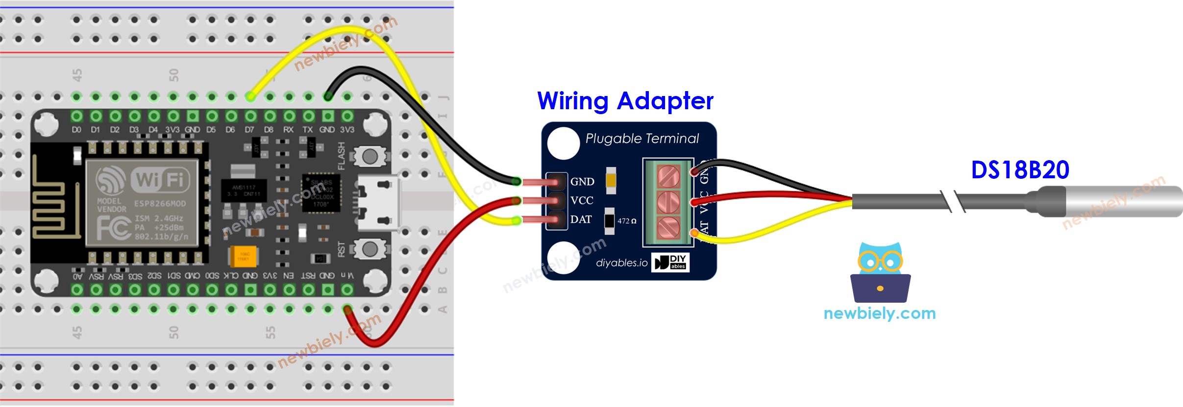 ESP8266 NodeMCU DS18B20 Verdrahtungsdiagramm