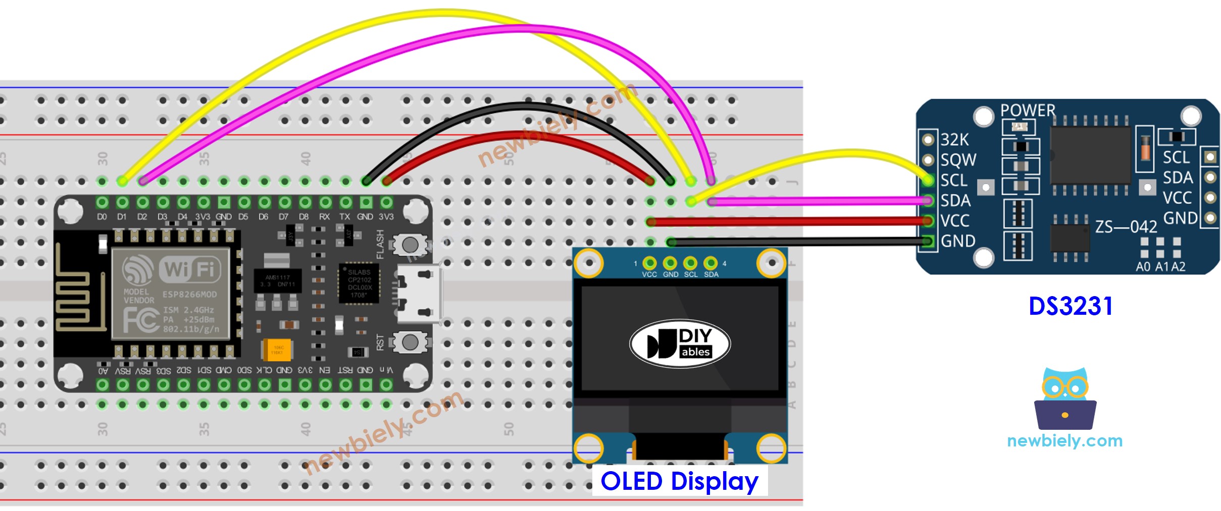 ESP8266 NodeMCU DS3231 OLED Verdrahtungsdiagramm